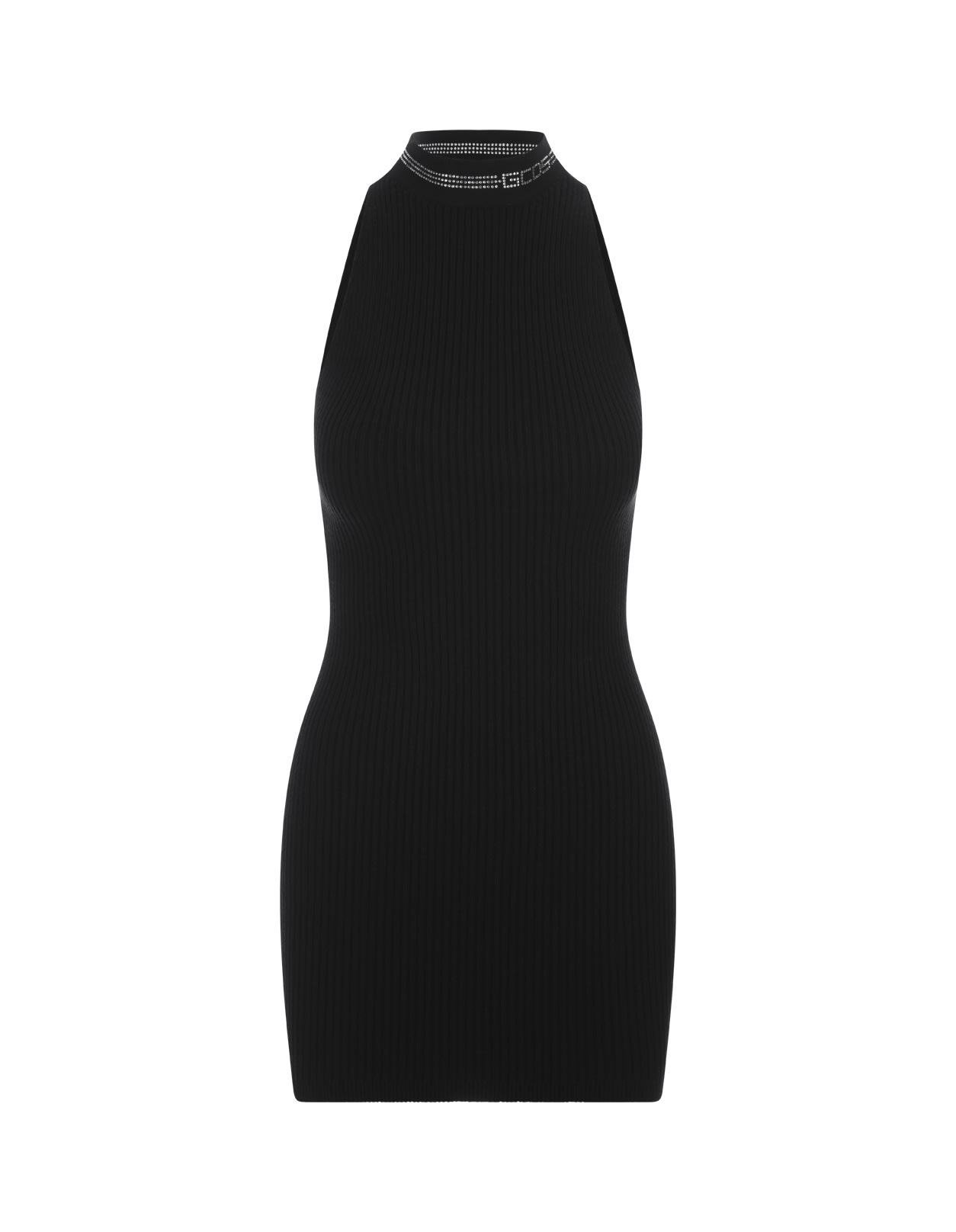 Gcds Black Knit Mini Dress With Rhinestones In Black