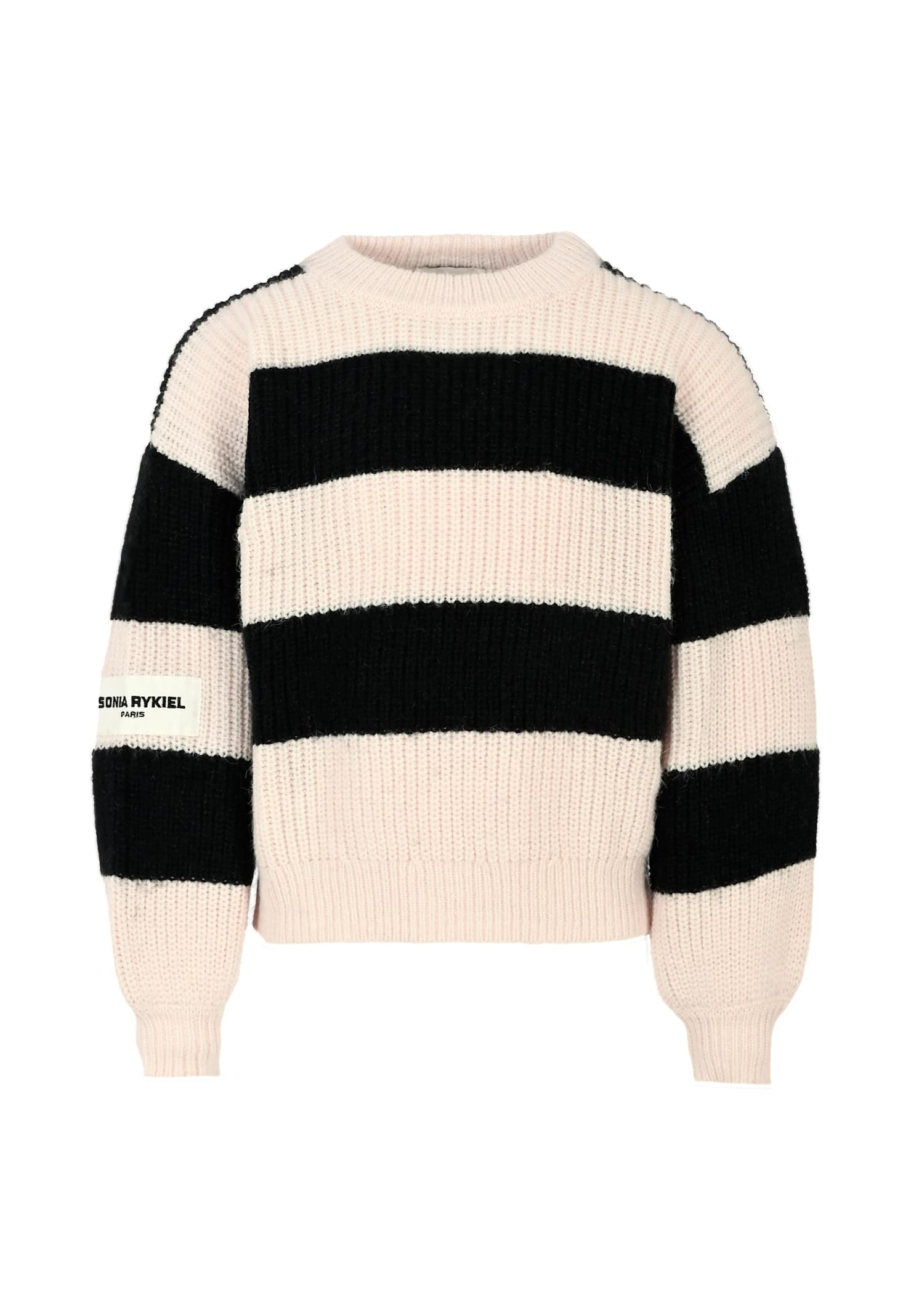 Rykiel Enfant Multicolor Sweater For Girl With Patch In White
