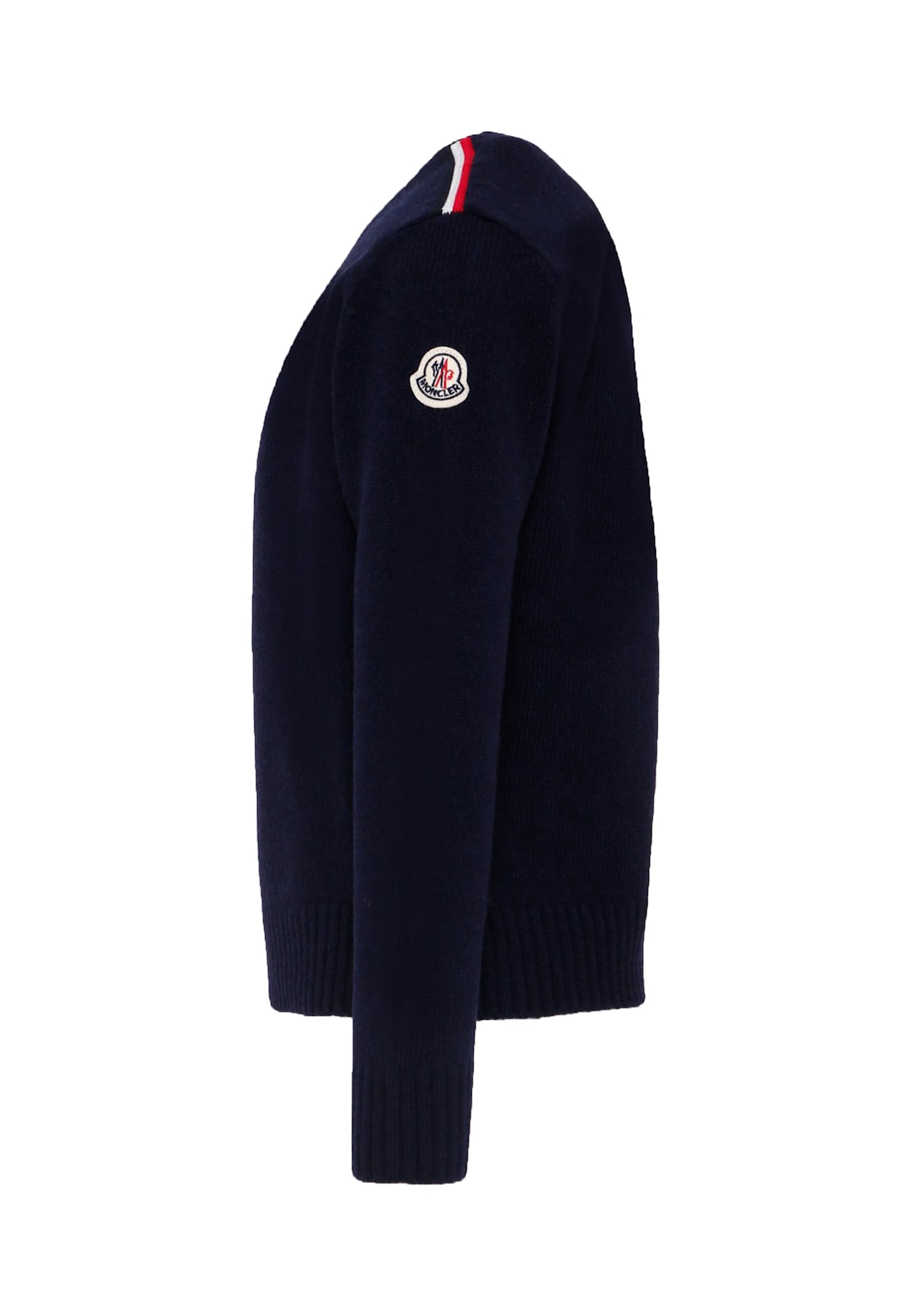 Moncler Blue Sweater For Boy With Logo In Black