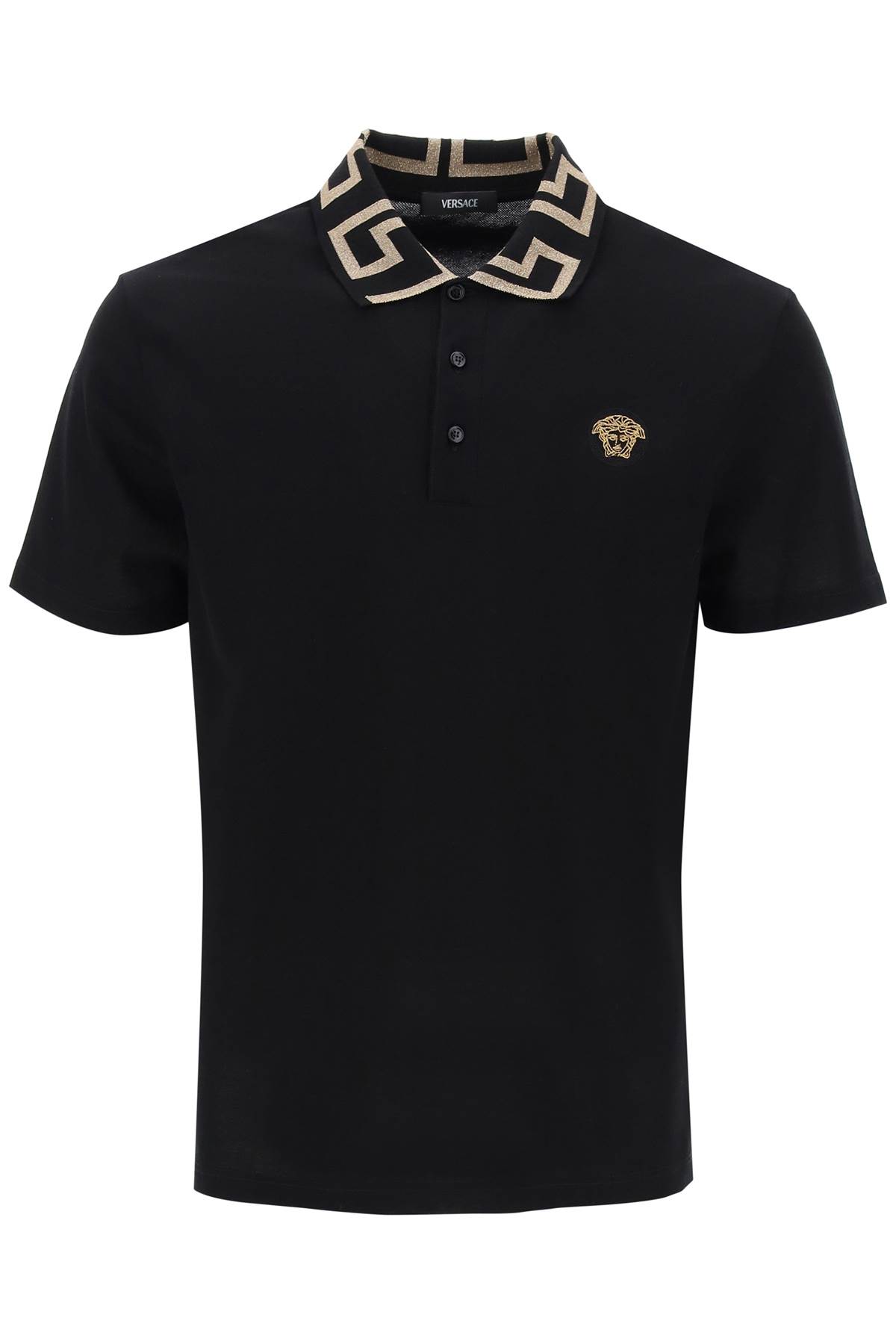 Versace Polo Shirt With Greca Collar In Black (black)
