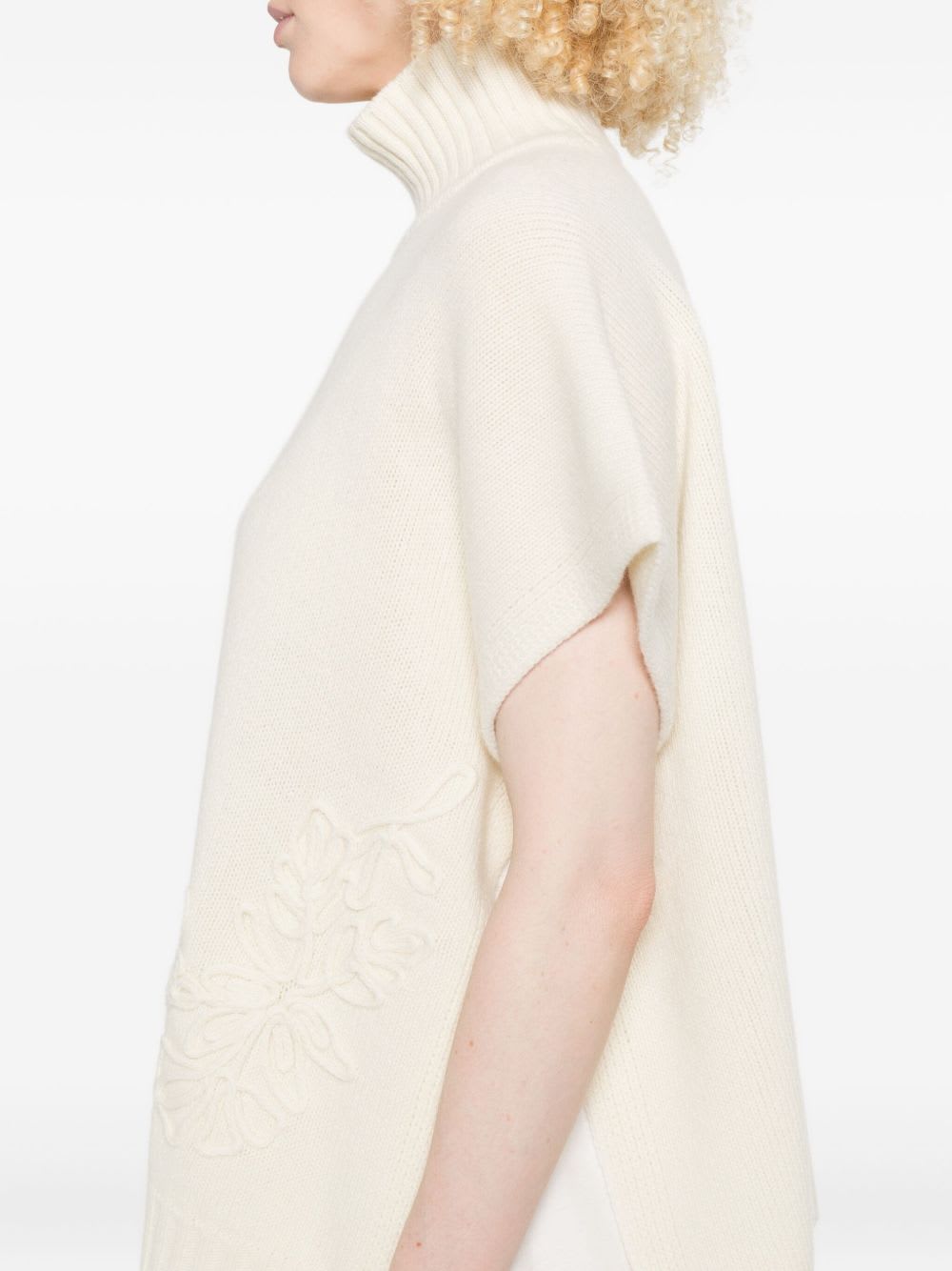 Ermanno Firenze High Neck Knitwear With Embroidered Ribbed Hem In White
