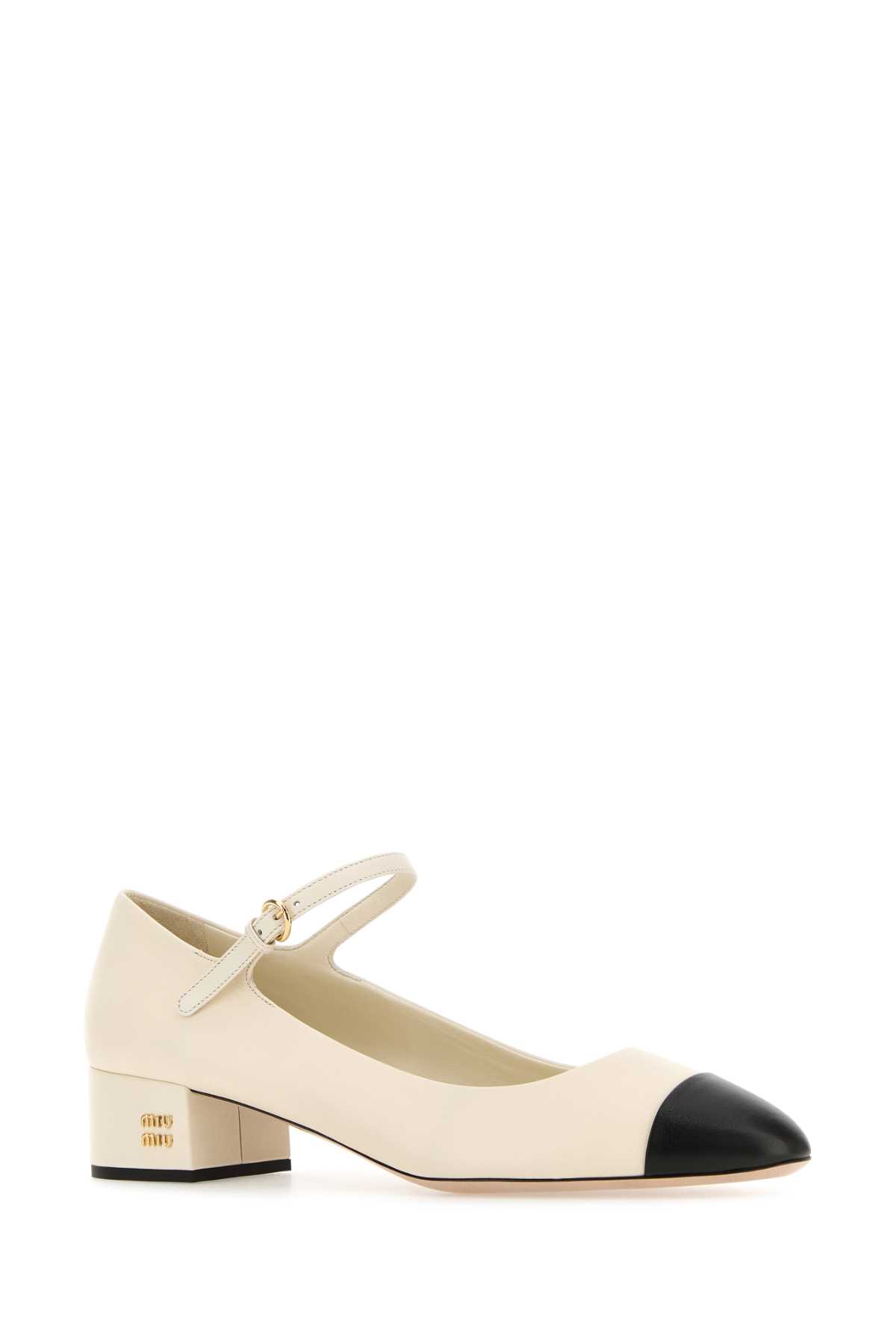 Shop Miu Miu Ivory Leather Pumps In Avorionero