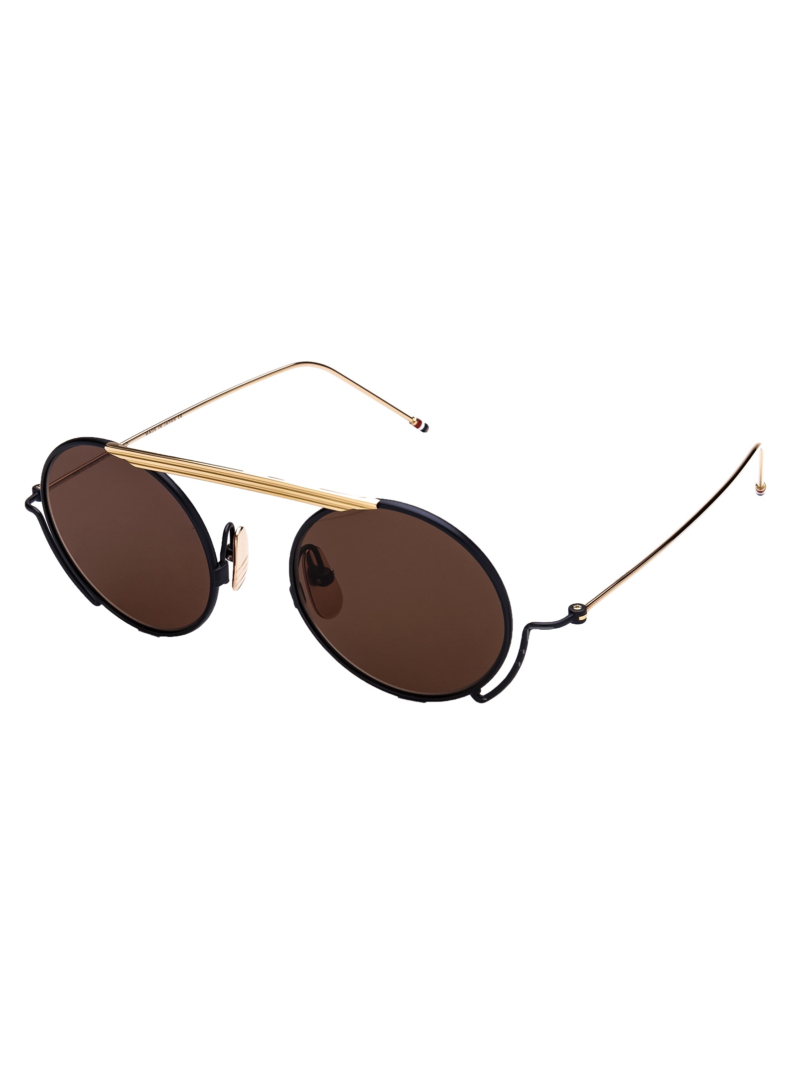 Shop Thom Browne Tb-111 Sunglasses In Matte Navy - White Gold W/ Dark Brown - Ar