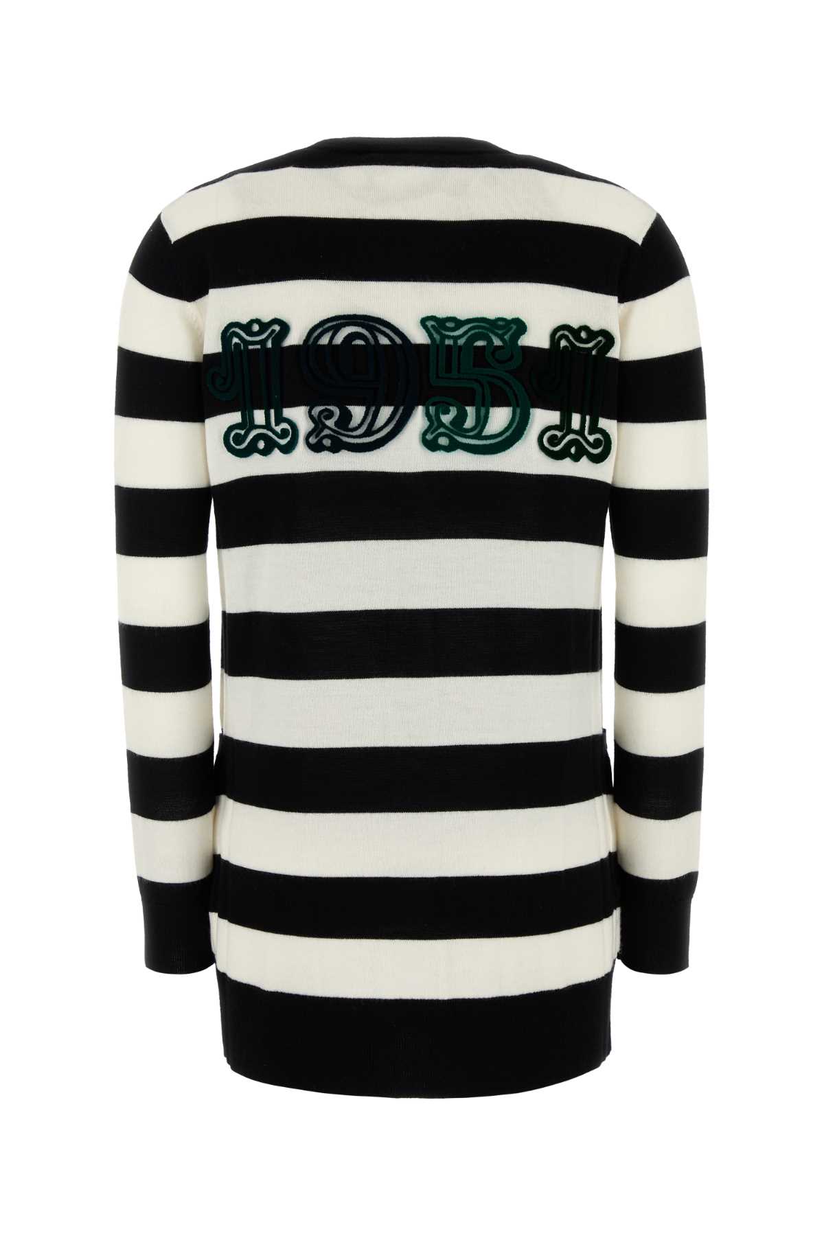 Max Mara Bold Black And White Striped V-neck Sweater With Button-down Front In Multi