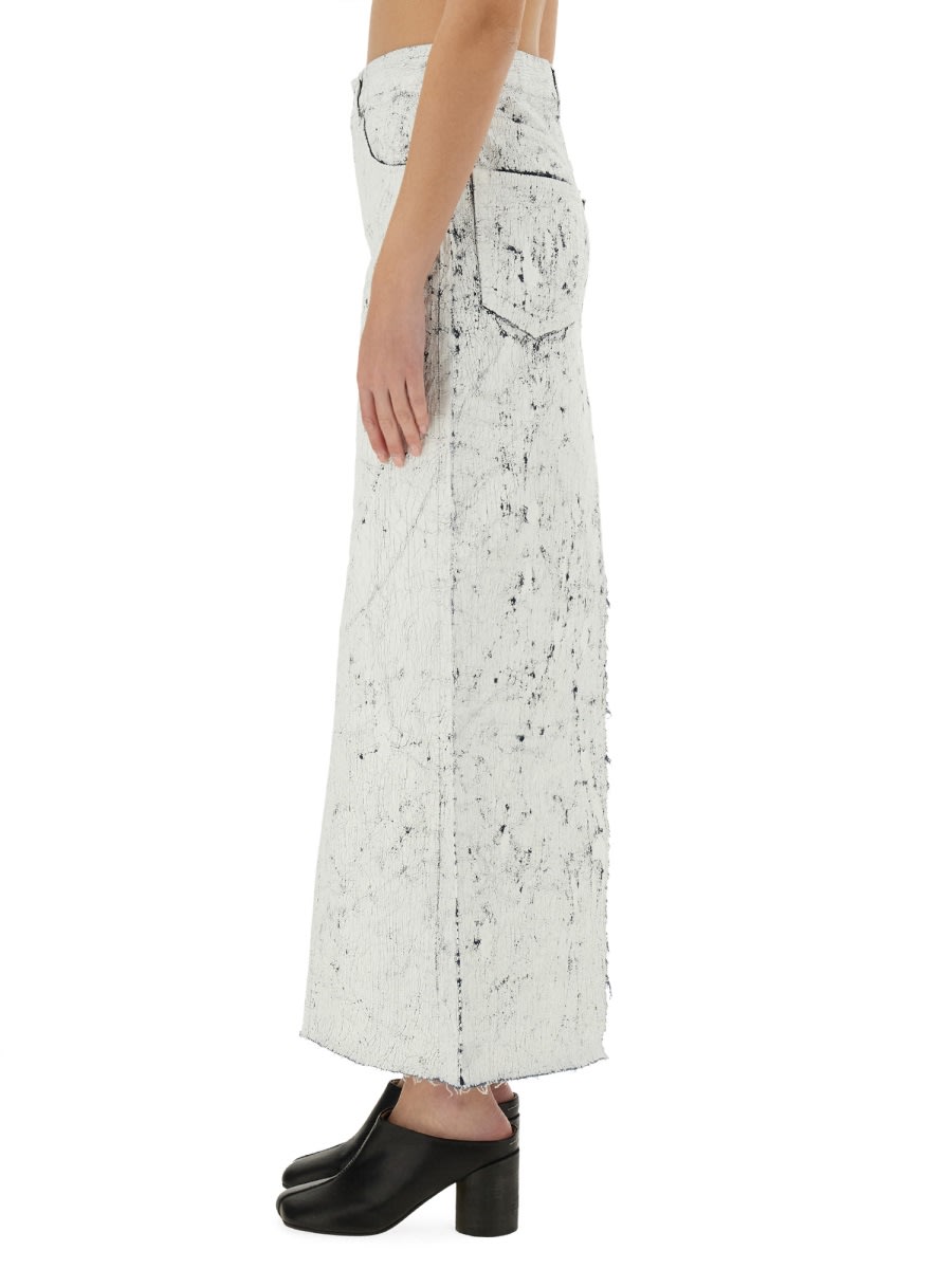 Mm6 Maison Margiela Bianchetto Painted Raw Edge Denim Maxi Skirt