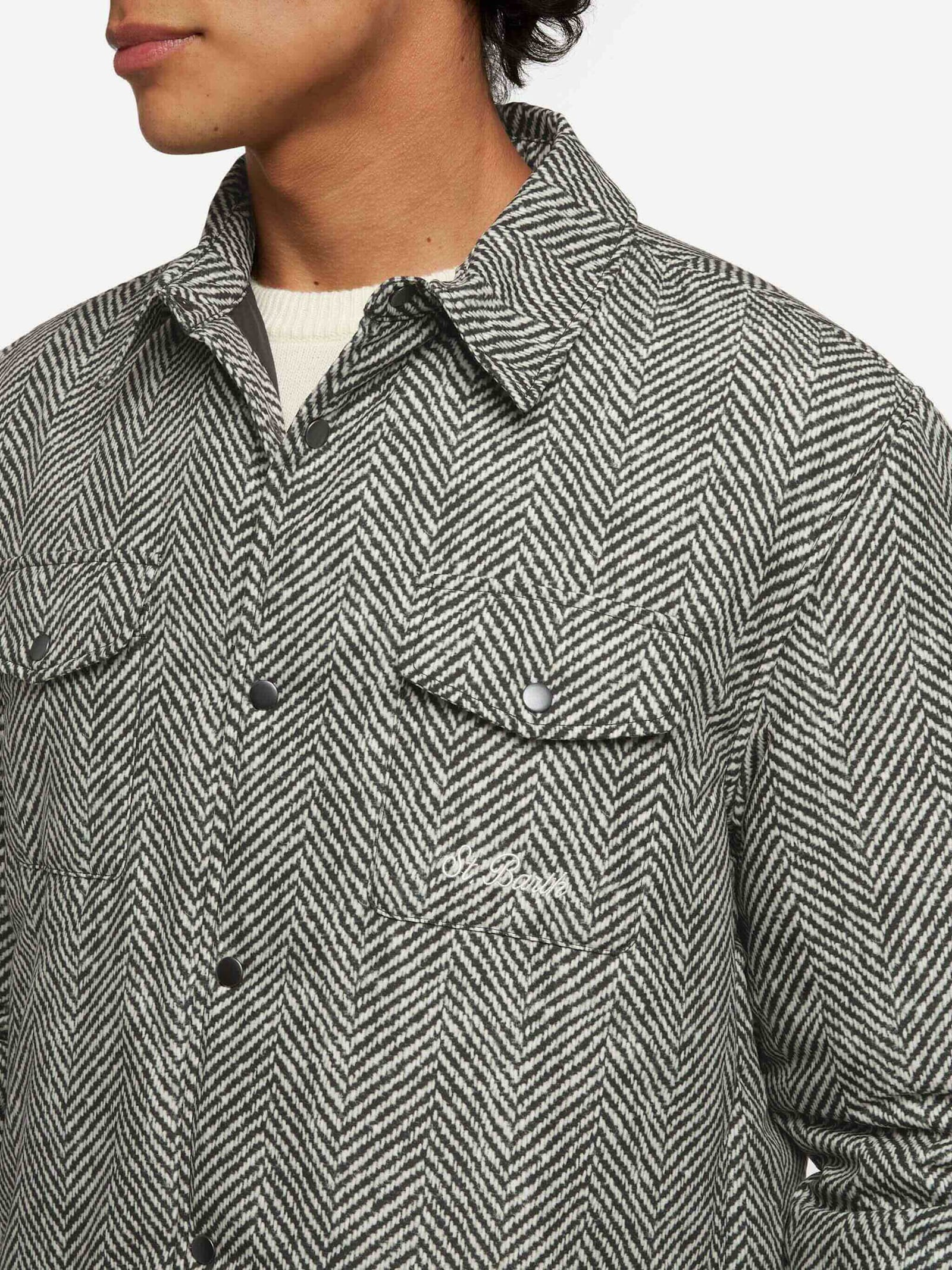 Mc2 Saint Barth Technic Fabric Overshirt Chalet With Herringbone Print In Black