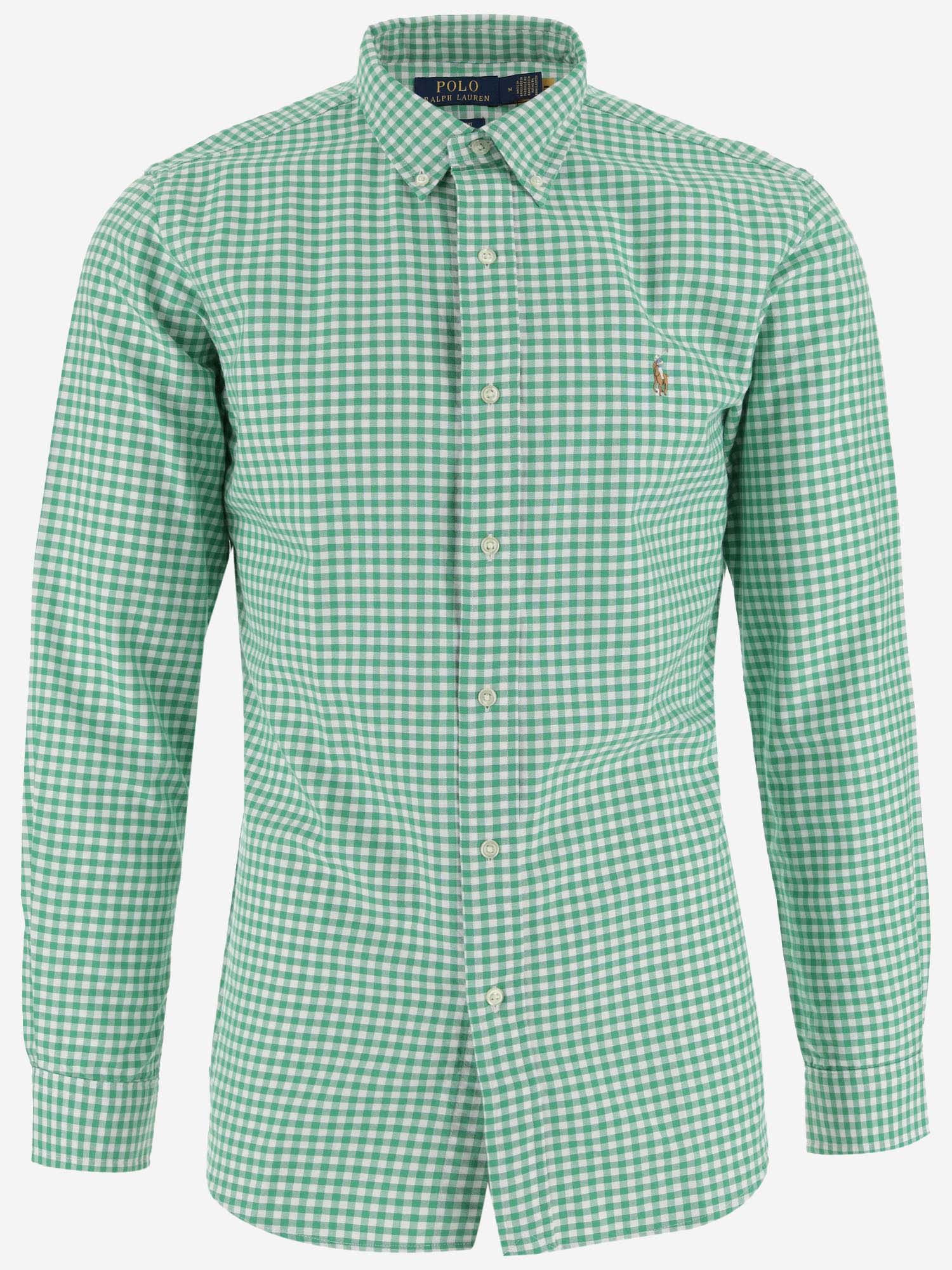 Shop Ralph Lauren Cotton Shirt With Logo In 4338h Summer Emerald/white