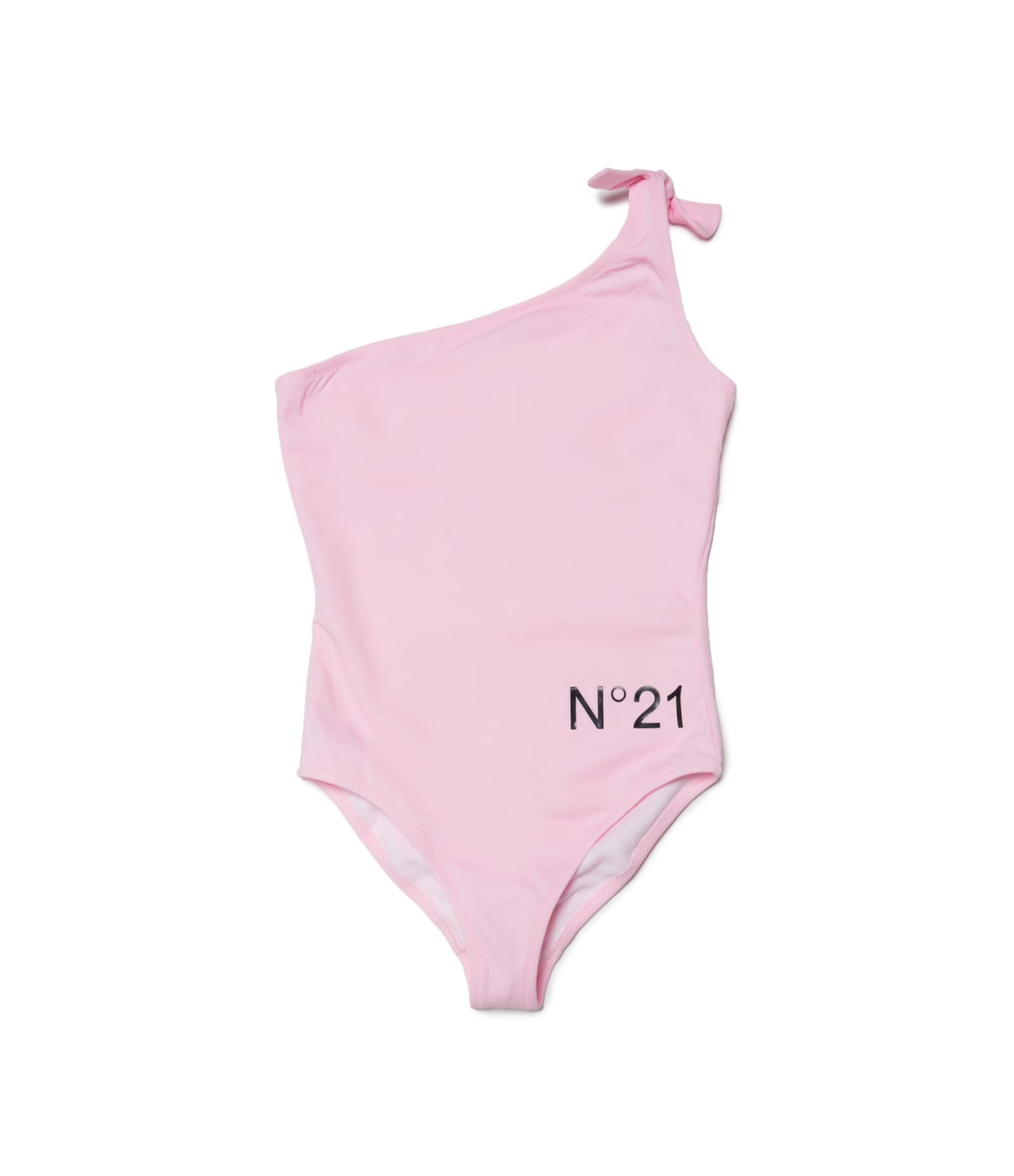 N°21 One-shoulder One-piece Pink Swimming Costume In Lycra With Logo In Pink