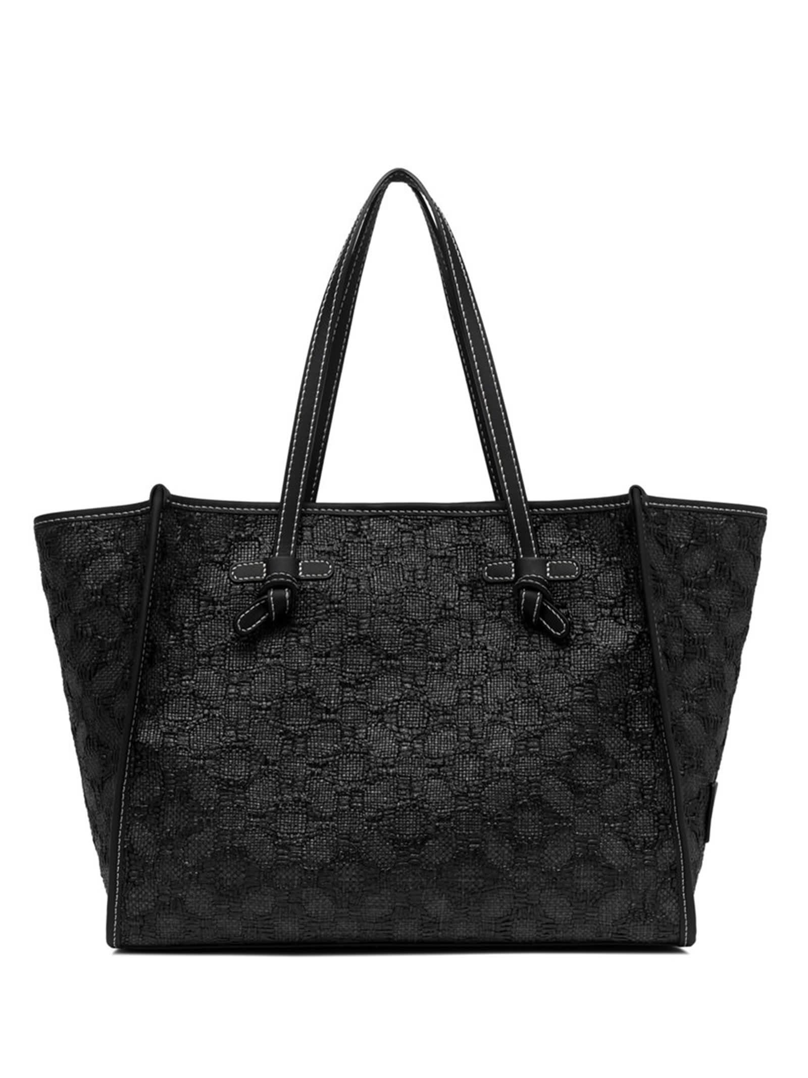 Marcella Black Woven Straw Shopping Bag