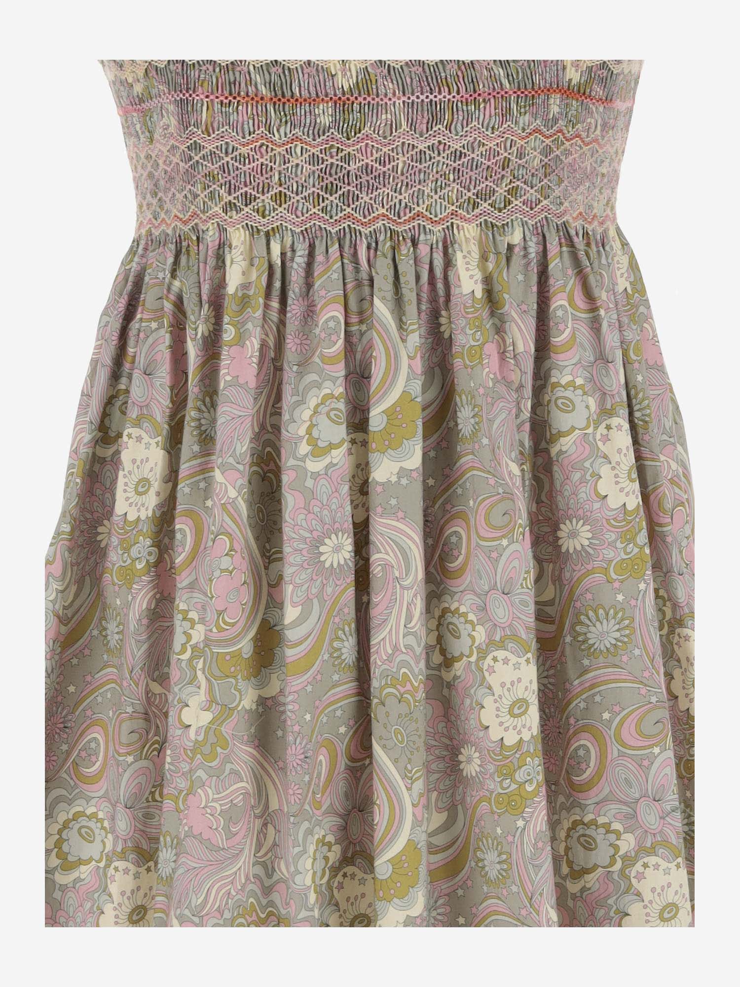 Shop Bonpoint Cotton Dress With Floral Pattern In Beige