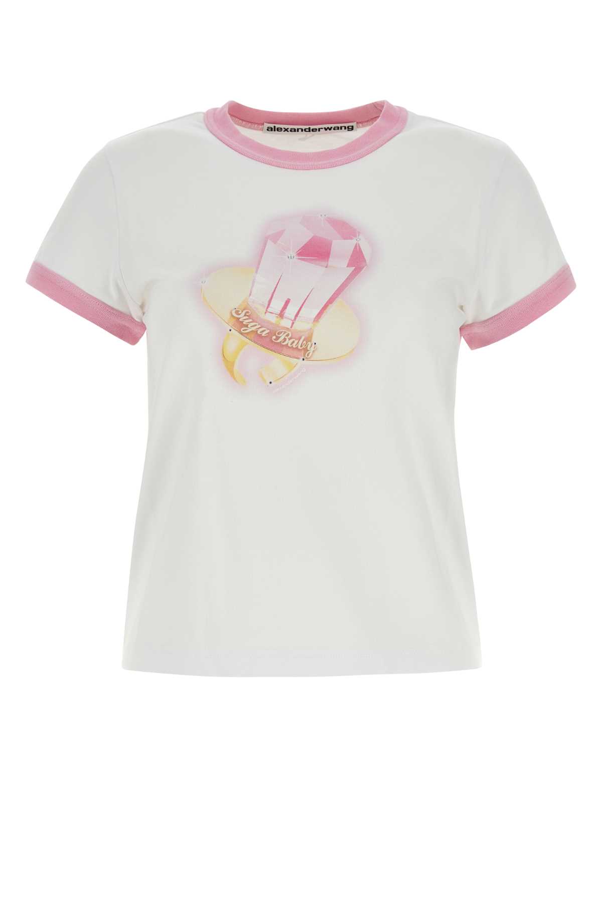 Alexander Wang Logo-print Cotton T-shirt In Whitepink