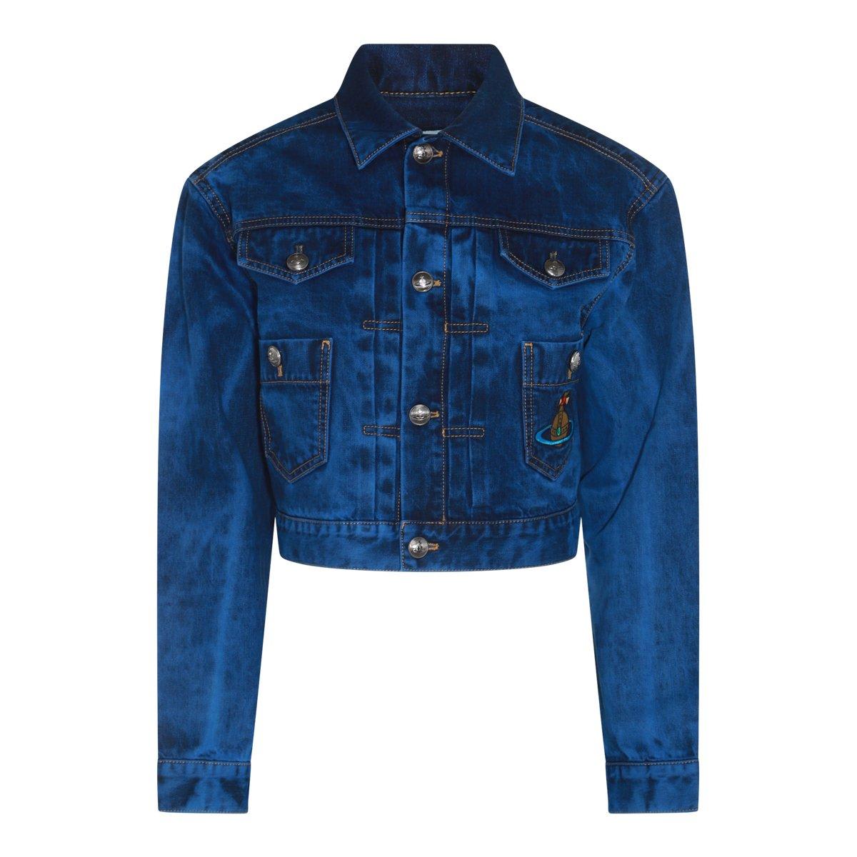 Shop Vivienne Westwood Cropped Denim Jacket In Blu
