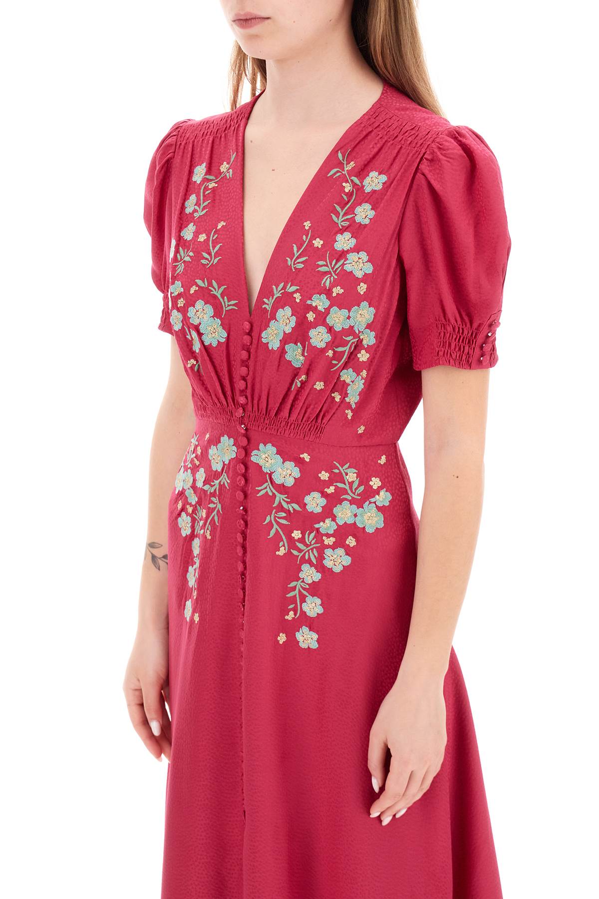 Shop Saloni Lea Midi Dress In Summer Berry (fuchsia)