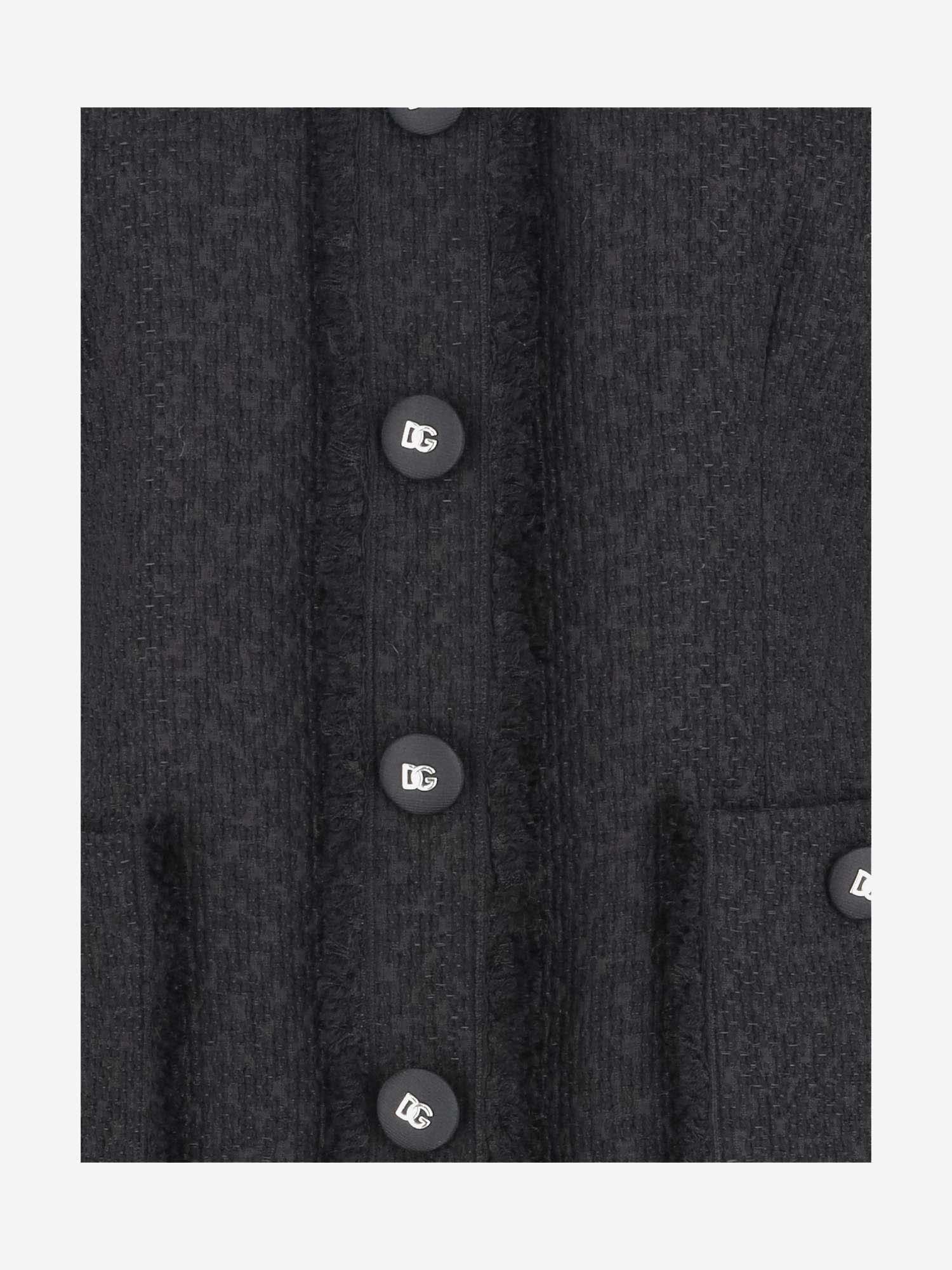 Dolce & Gabbana Black Single-breasted Jacket With Branded Button In Tweed Woman In Black