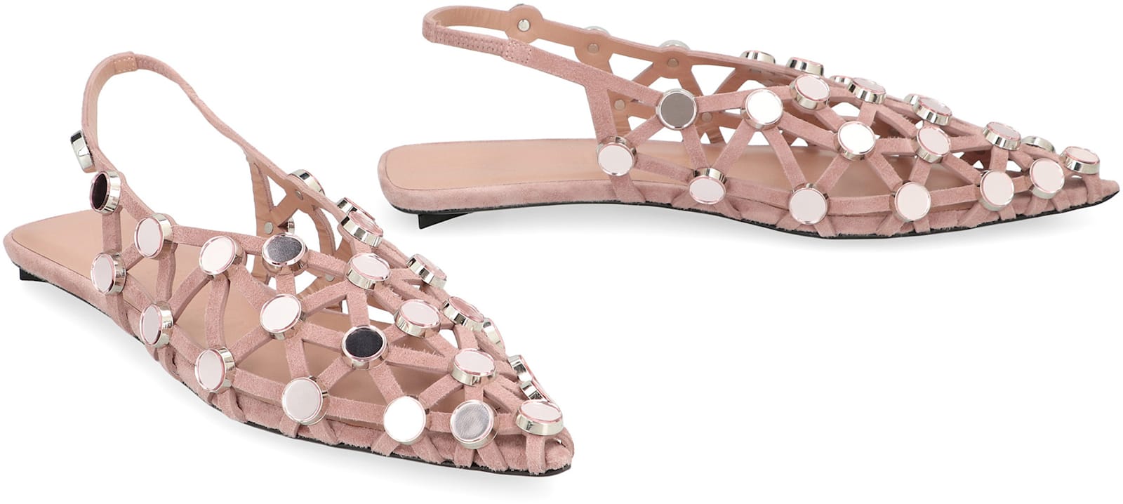 Attico Suede Flats With Open Design And Studs In Pink