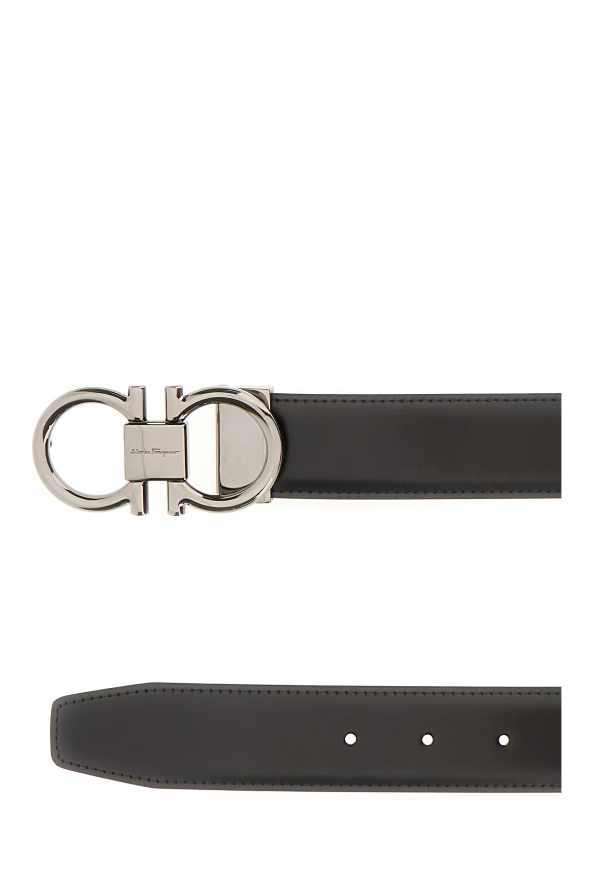 Ferragamo Salvatore Man's Bicolor Leather Belt With Logo Buckle In 004