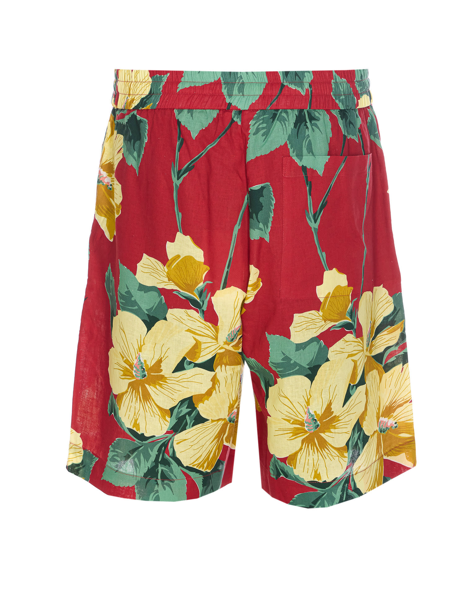 Drôle De Monsieur Elasticized Waist Floral Print Shorts With Lateral Pockets In Red