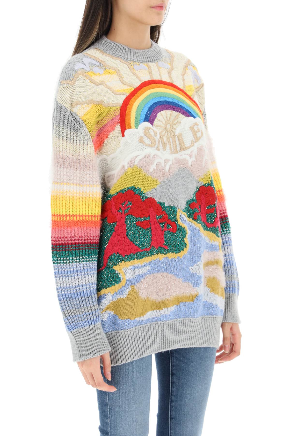 Shop Stella Mccartney Wool Blend King Sweater In Multicolor (grey)