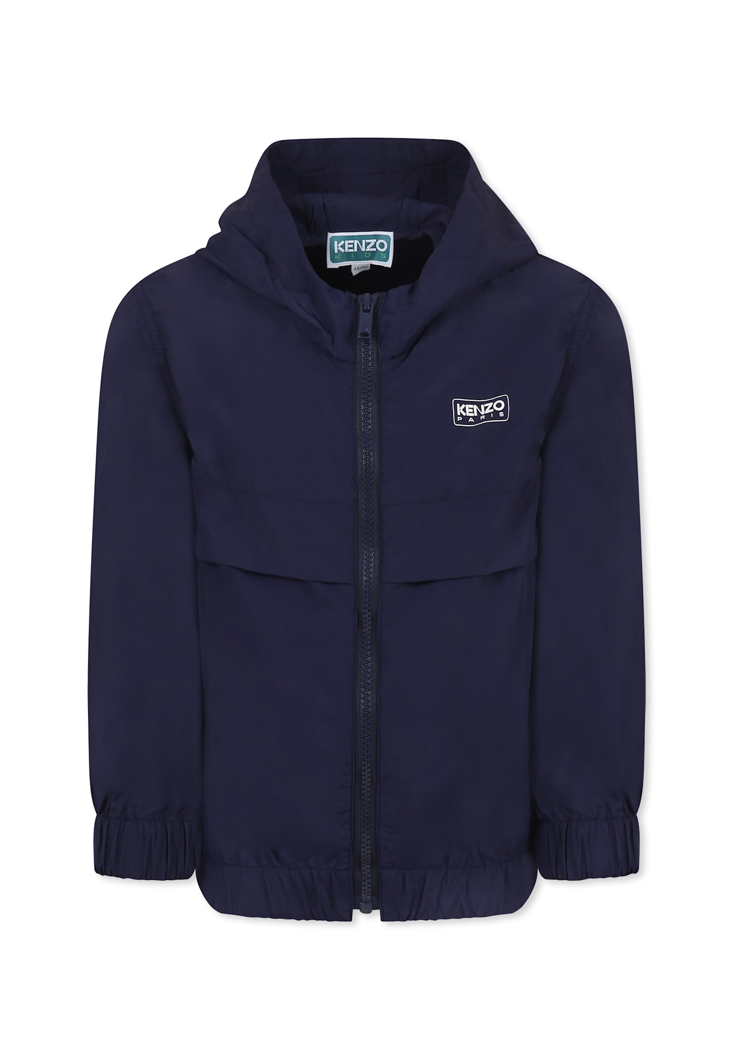 Kenzo Blue Windbreaker Jacket For Kids With Logo In Blue