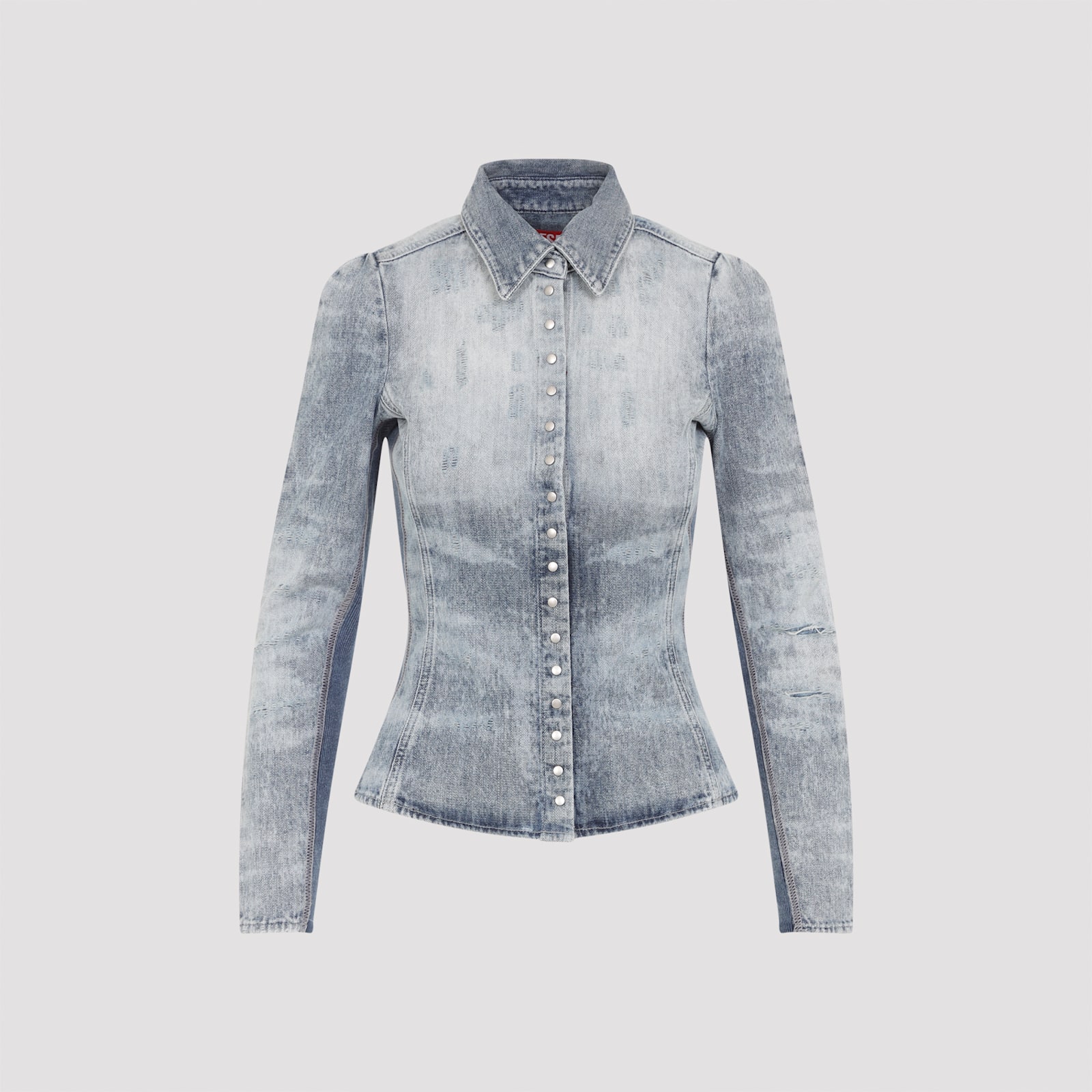 Diesel Distressed Long Sleeve Fitted Top In Blue