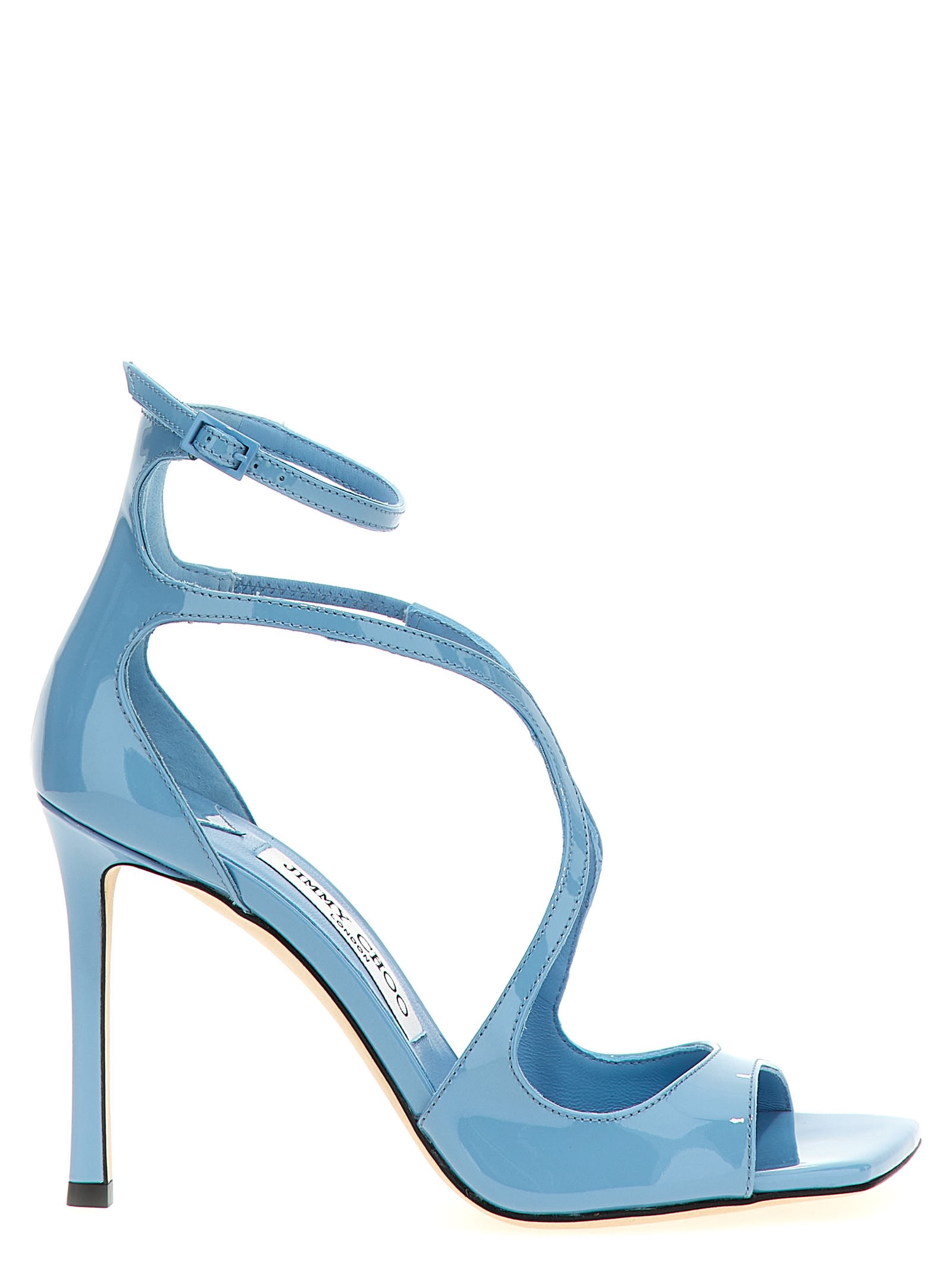 Jimmy Choo Azia 75mm Patent-leather Sandals In Light Blue