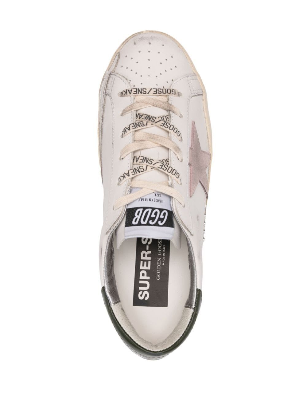 Shop Golden Goose Super Star Leather Upper Star And Heel Metal Lettering In White Light Pink Dark Green