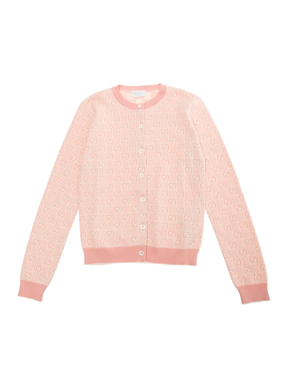 Gucci Pink Cardigan With All-over Gg Motif In Cotton Girls In Brown