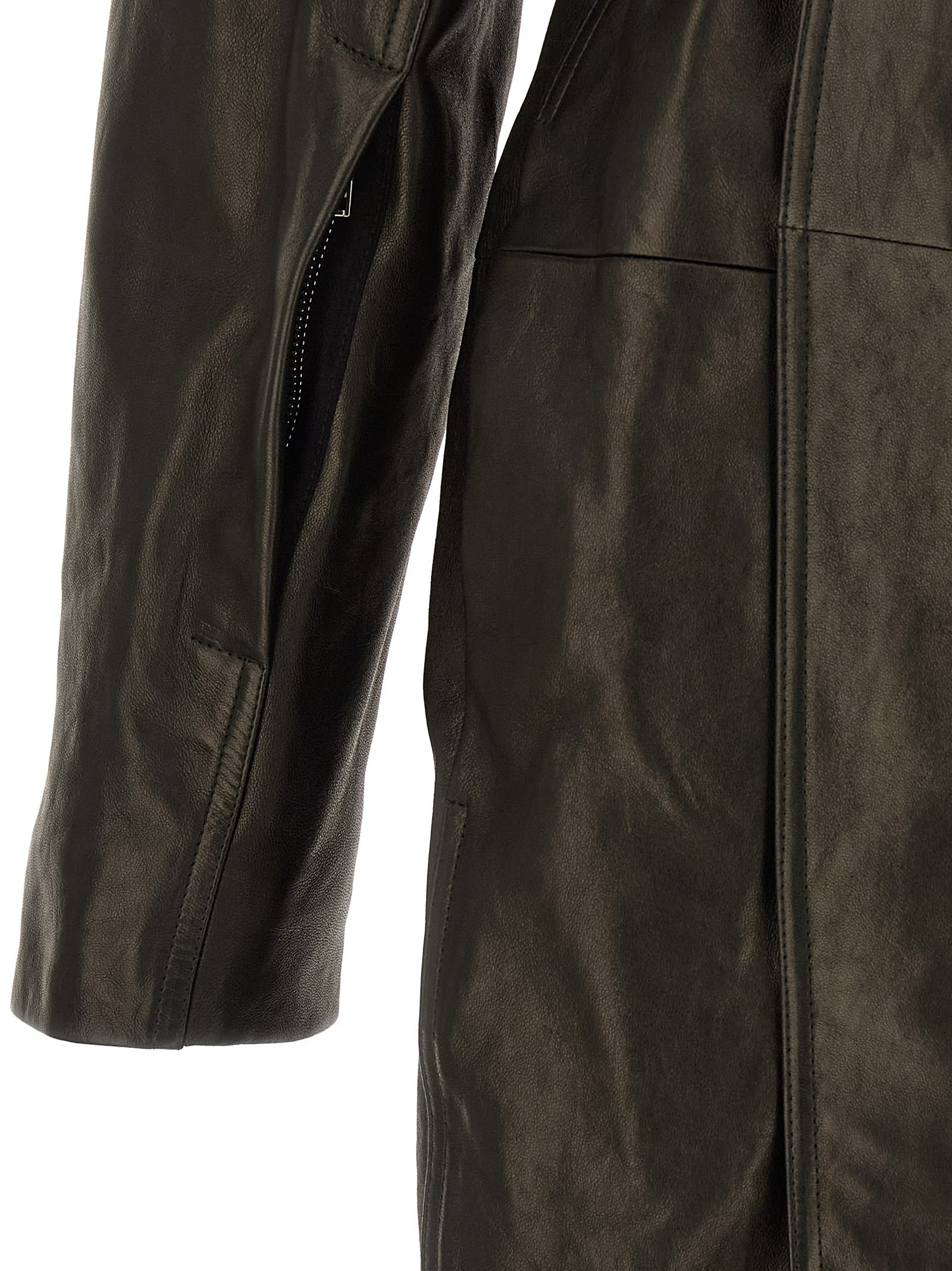 Rick Owens Dracucollar Belted Leather Coat In Green