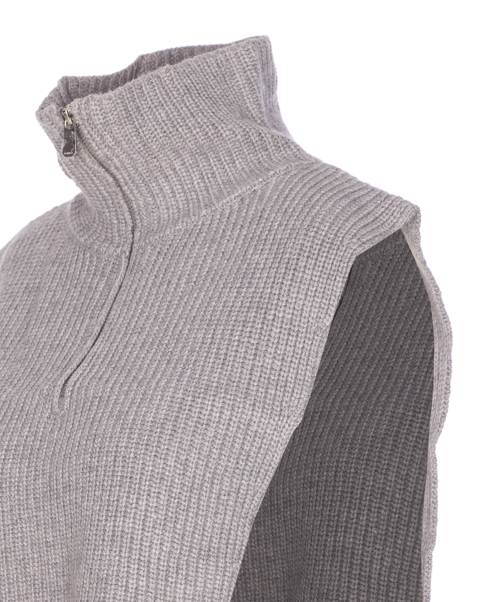 Pinko Cipro Knitted Neck Warmer With Zip In Gray