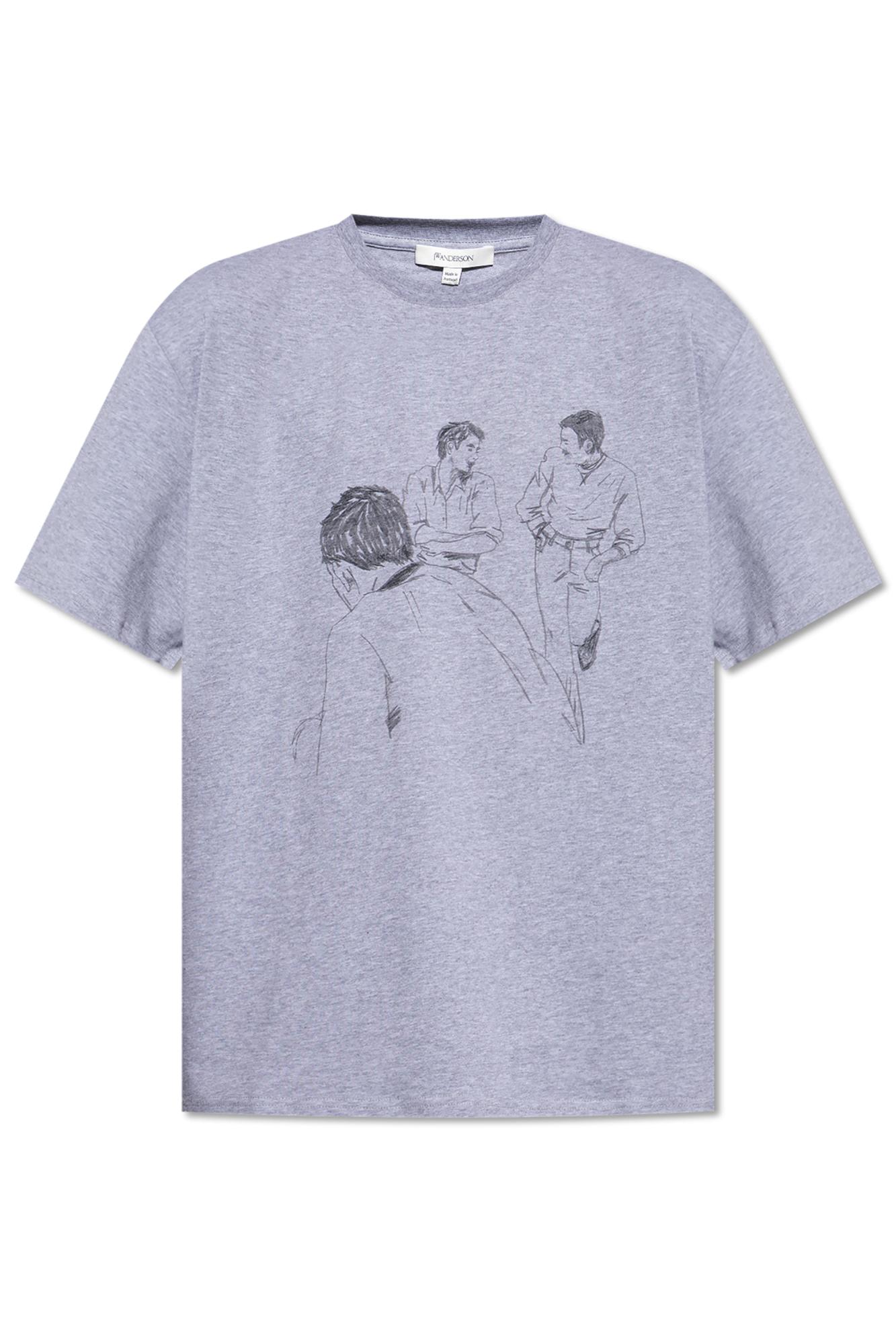 Jw Anderson Mens Mid Grey Melange Cafe Scene Crewneck Cotton-jersey T-shirt In Gray