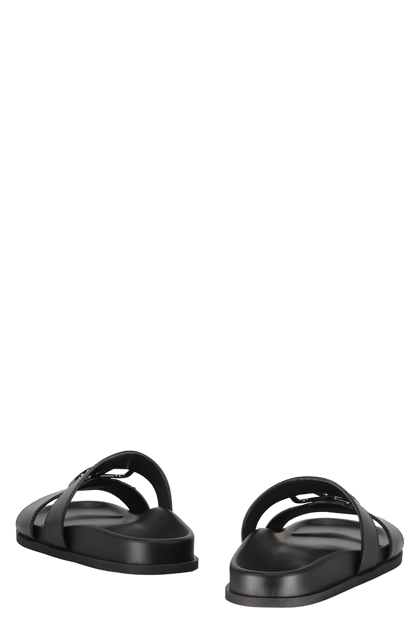 Valentino Leather Slides With Logo In Black
