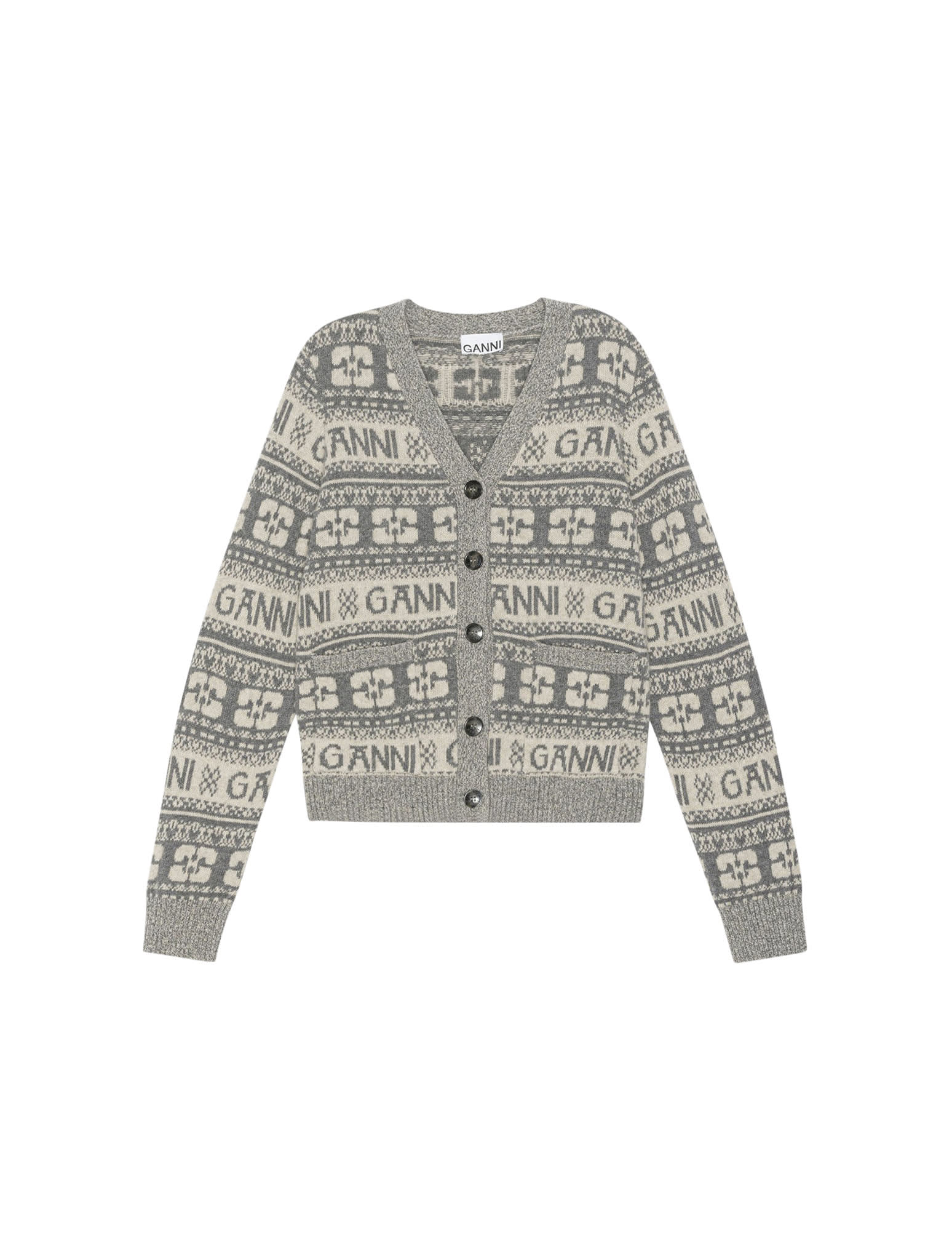 GANNI LOGO WOOL MIX CARDIGAN