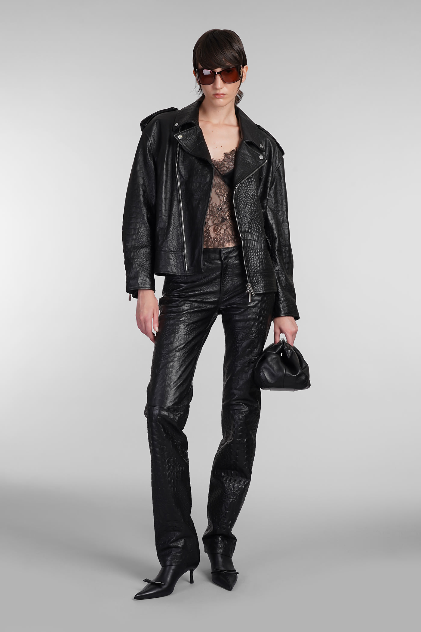 Shop Blumarine Biker Jacket In Black Leather