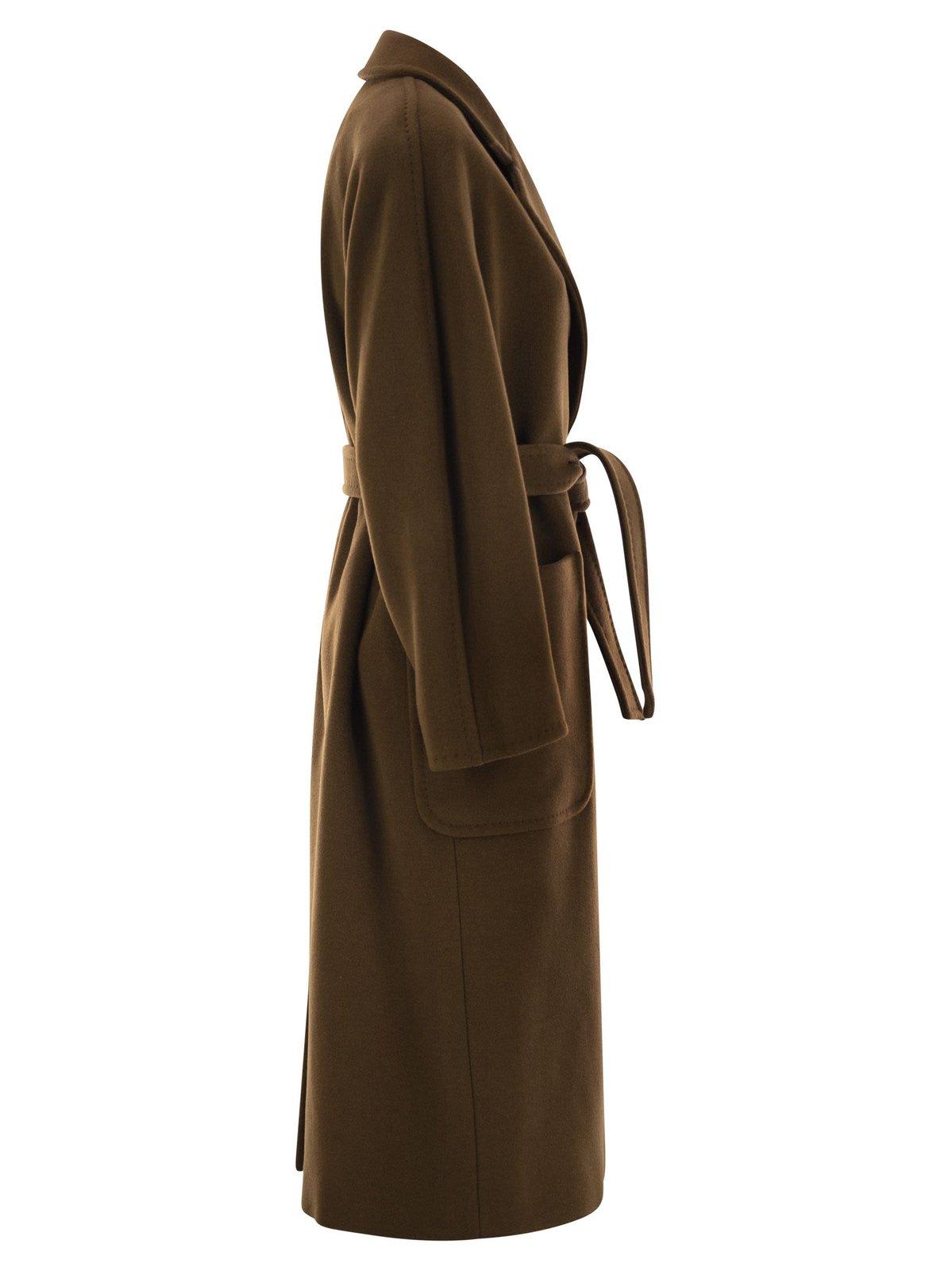 Shop Max Mara Belted Long-sleeved Coat In Brown