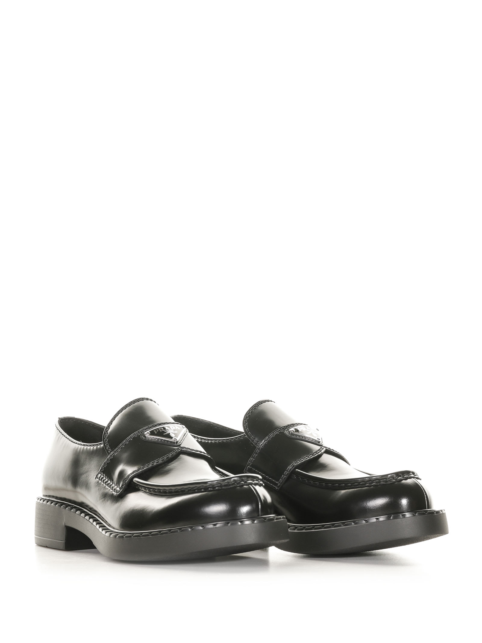 Prada Chocolate Loafers In Brushed Leather In Nero