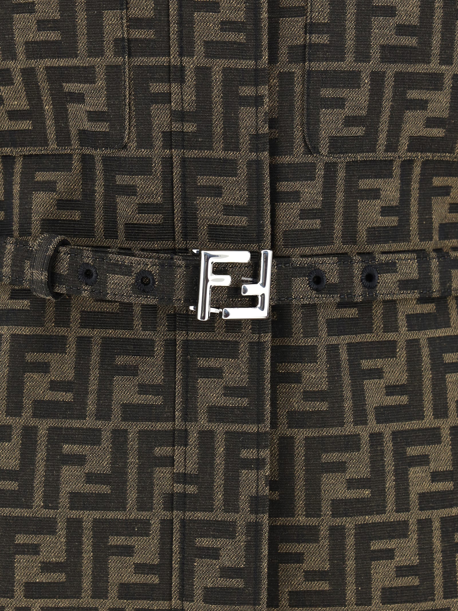 Fendi Embroidered Canvas Shirt In Tabacco