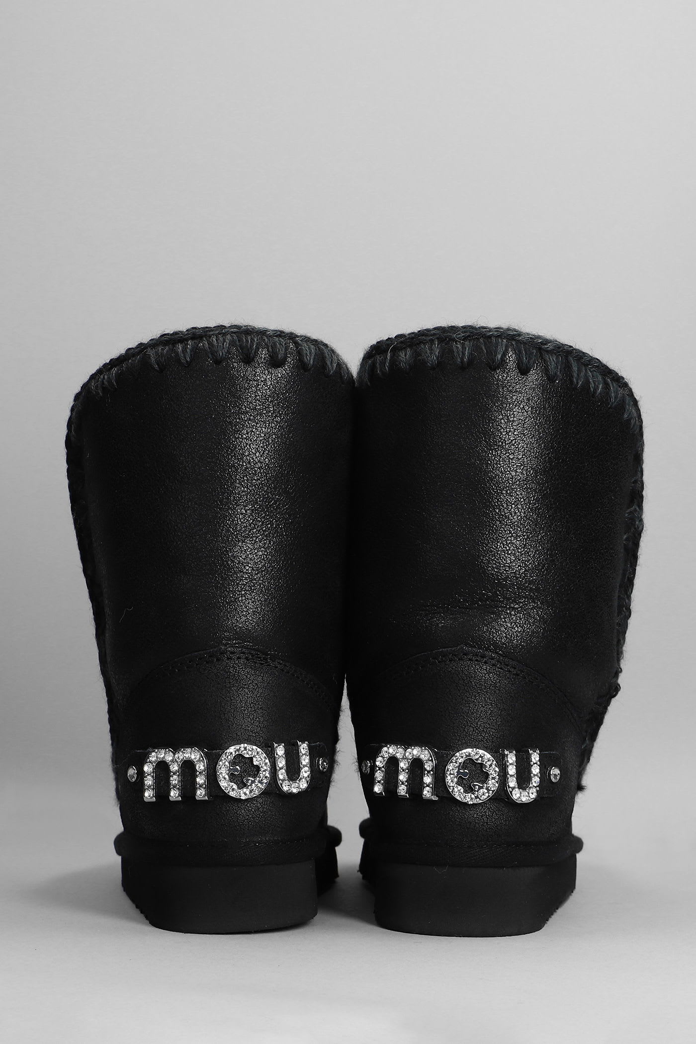 Mou Eskimo 24 Low Heels Ankle Boots In Black Leather In Multi
