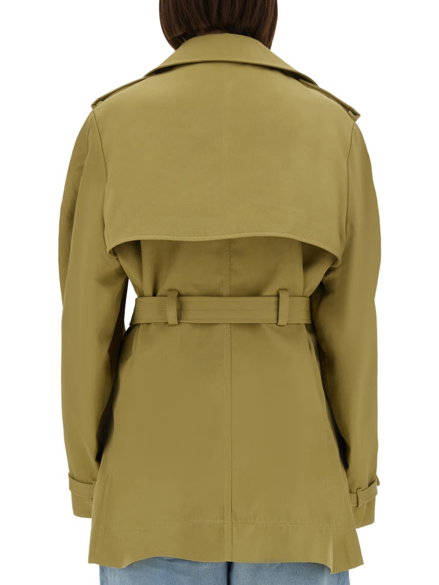 Ganni Double-breasted Belted Short Trench Coat In Multi