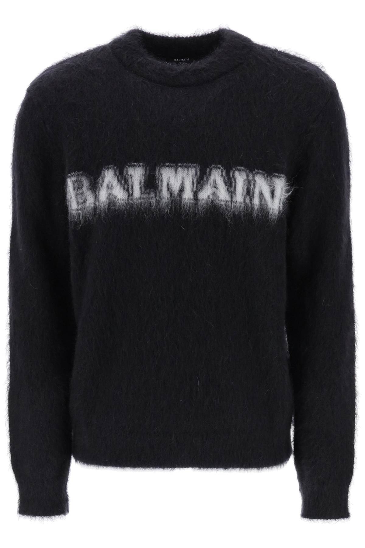 Shop Balmain Retro Pullover In Brushed Mohair In Noir Blanc (black)