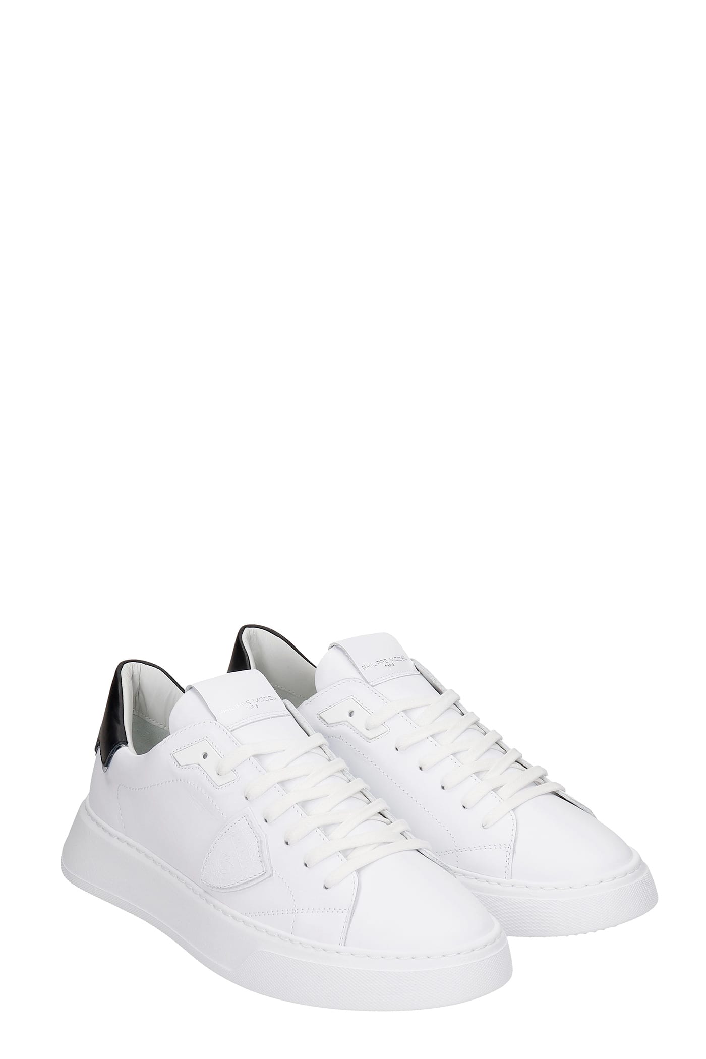 Shop Philippe Model Temple Sneakers In White Leather In Veau Blanc Noir