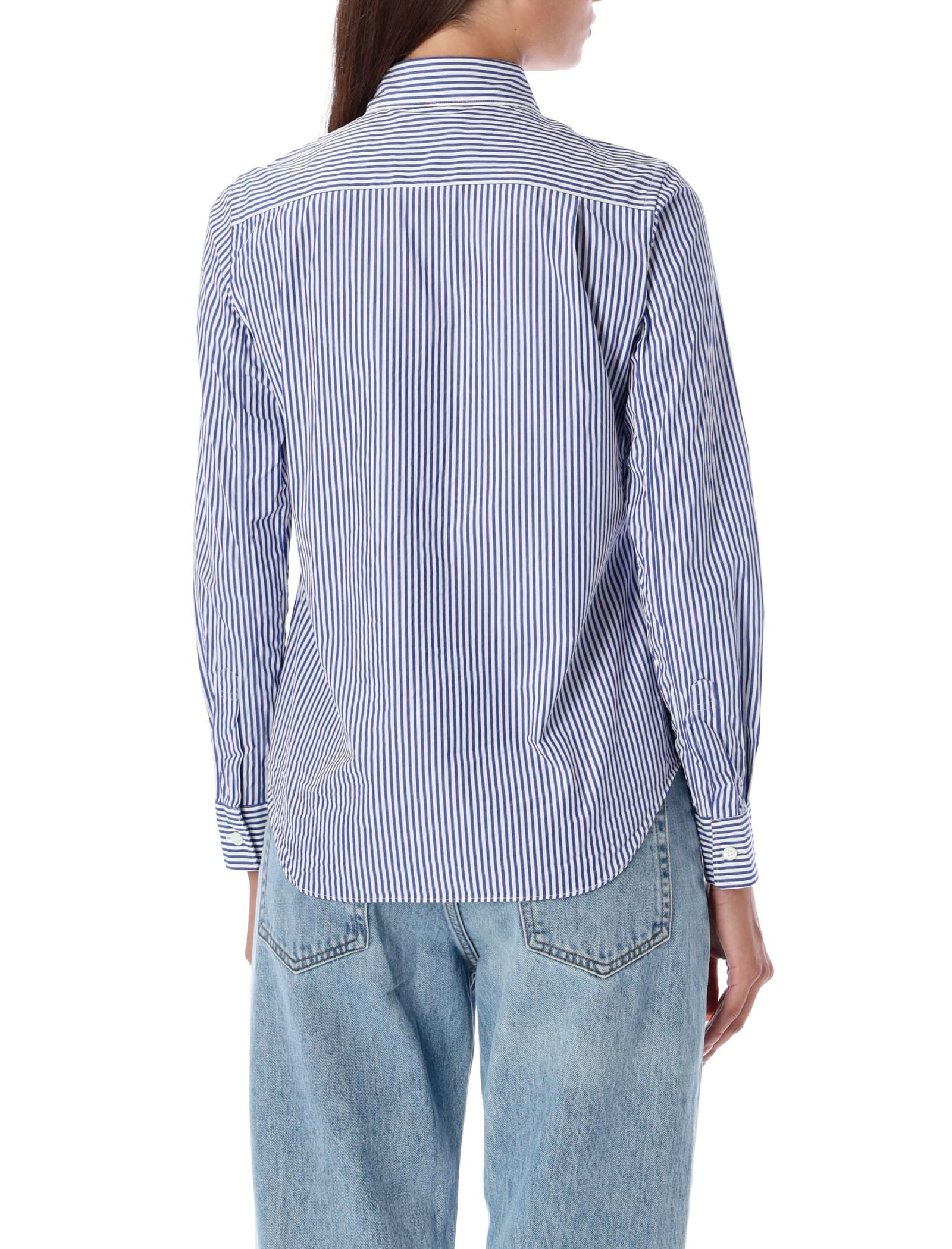 Shop Comme Des Garçons Play Pixel Red Heart Shirt In Blue/white Stripes