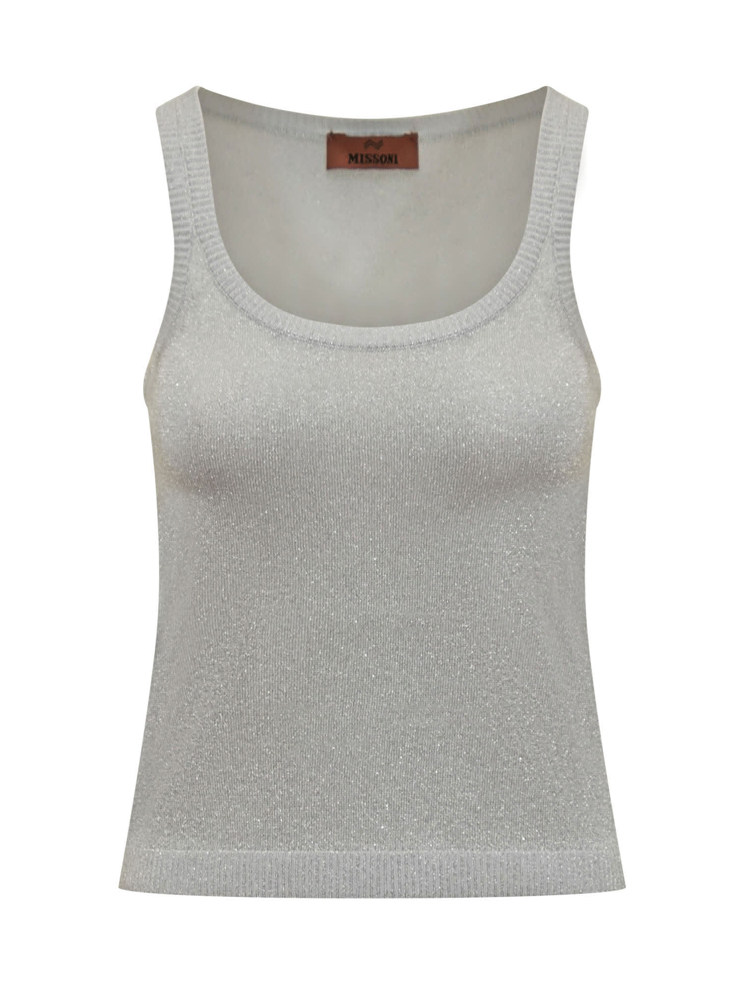 Shop Missoni Viscose Tank Top With Metalized Filaments In Silver