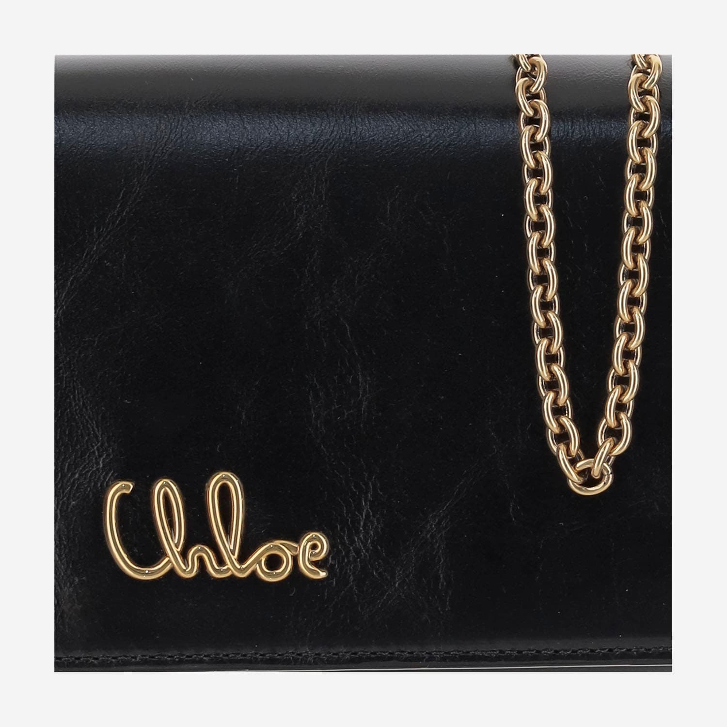 Chloé Iconic Flap Wallet On Chain In Shiny Calfskin
