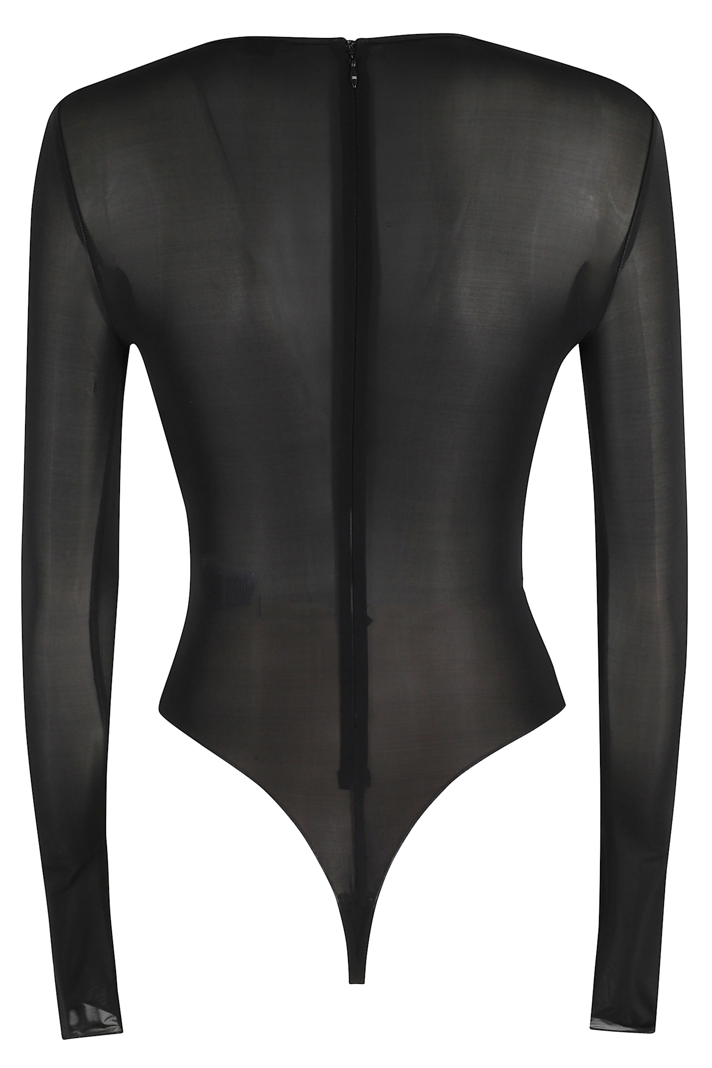 Elisabetta Franchi Sheer Long Sleeve Bodysuit With Jewel Detail In Black