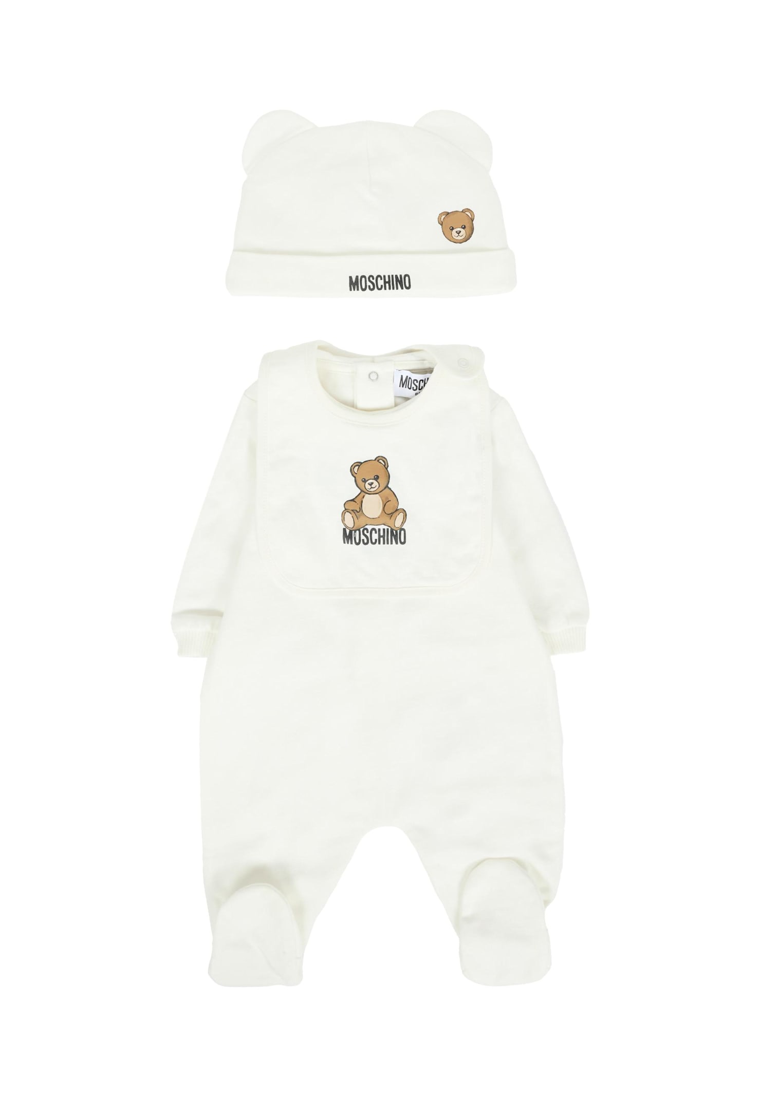 Moschino Ivory Babygrow Set For Babykids With Teddy Bear In White