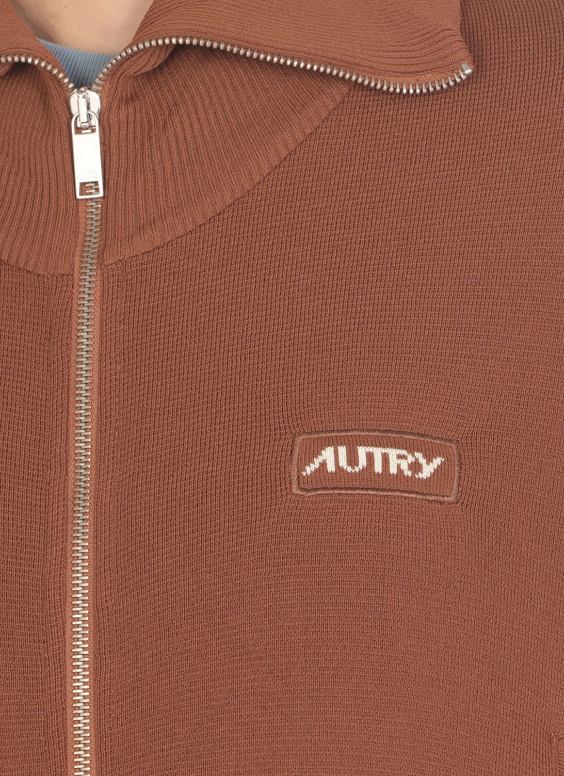 Shop Autry Logo Intarsia Zip-up Jacket In Brown