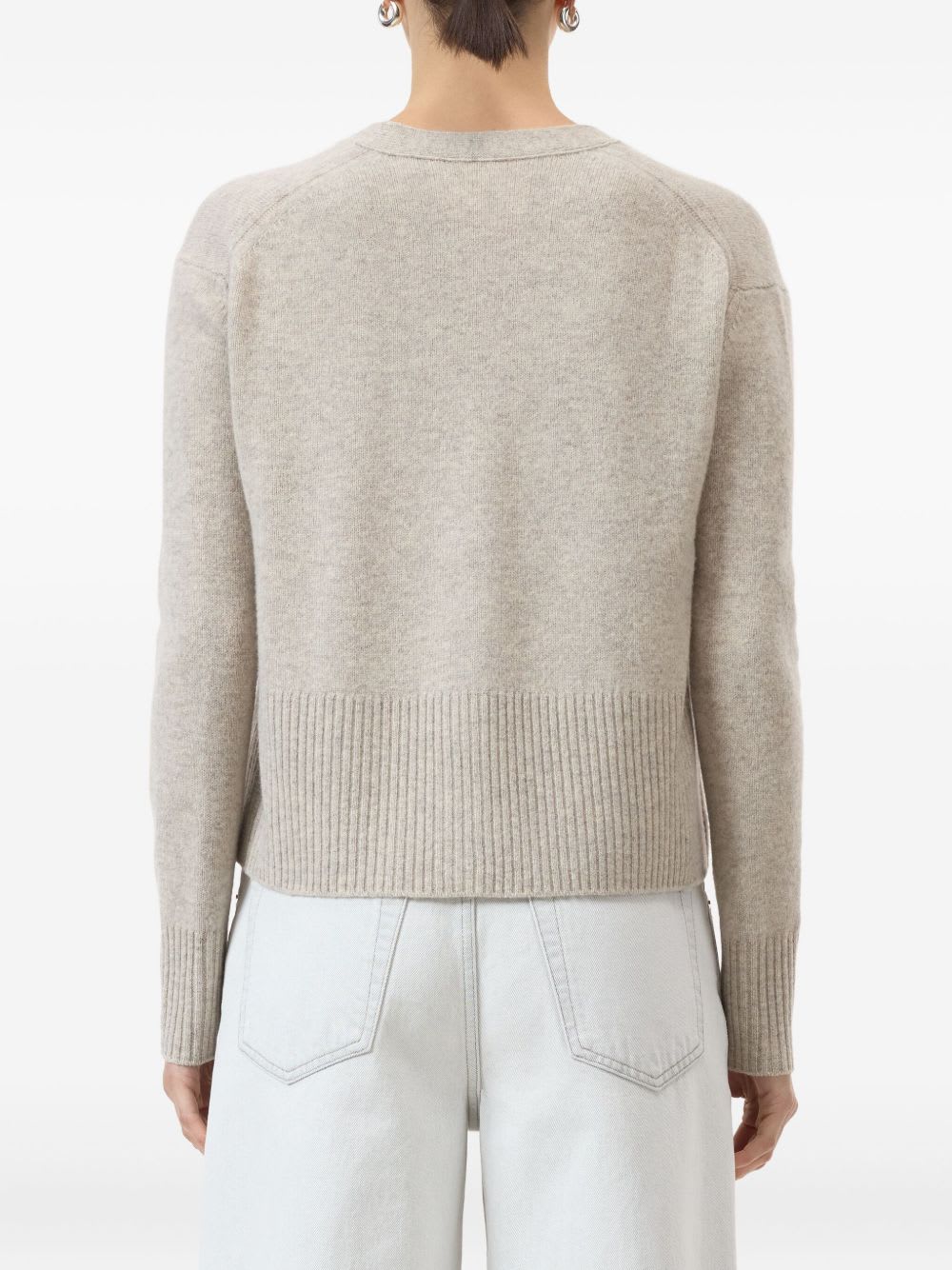 Closed Wool V-necked Cardigan In Sand