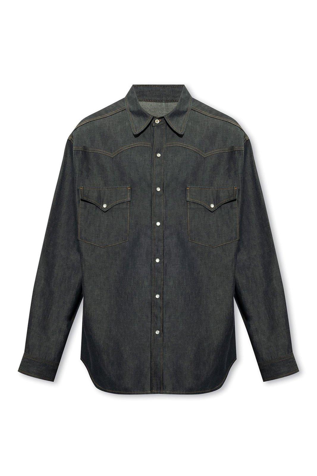 Shop Maison Margiela Flap Chest-pocketed Buttoned Denim Shirt In Blue