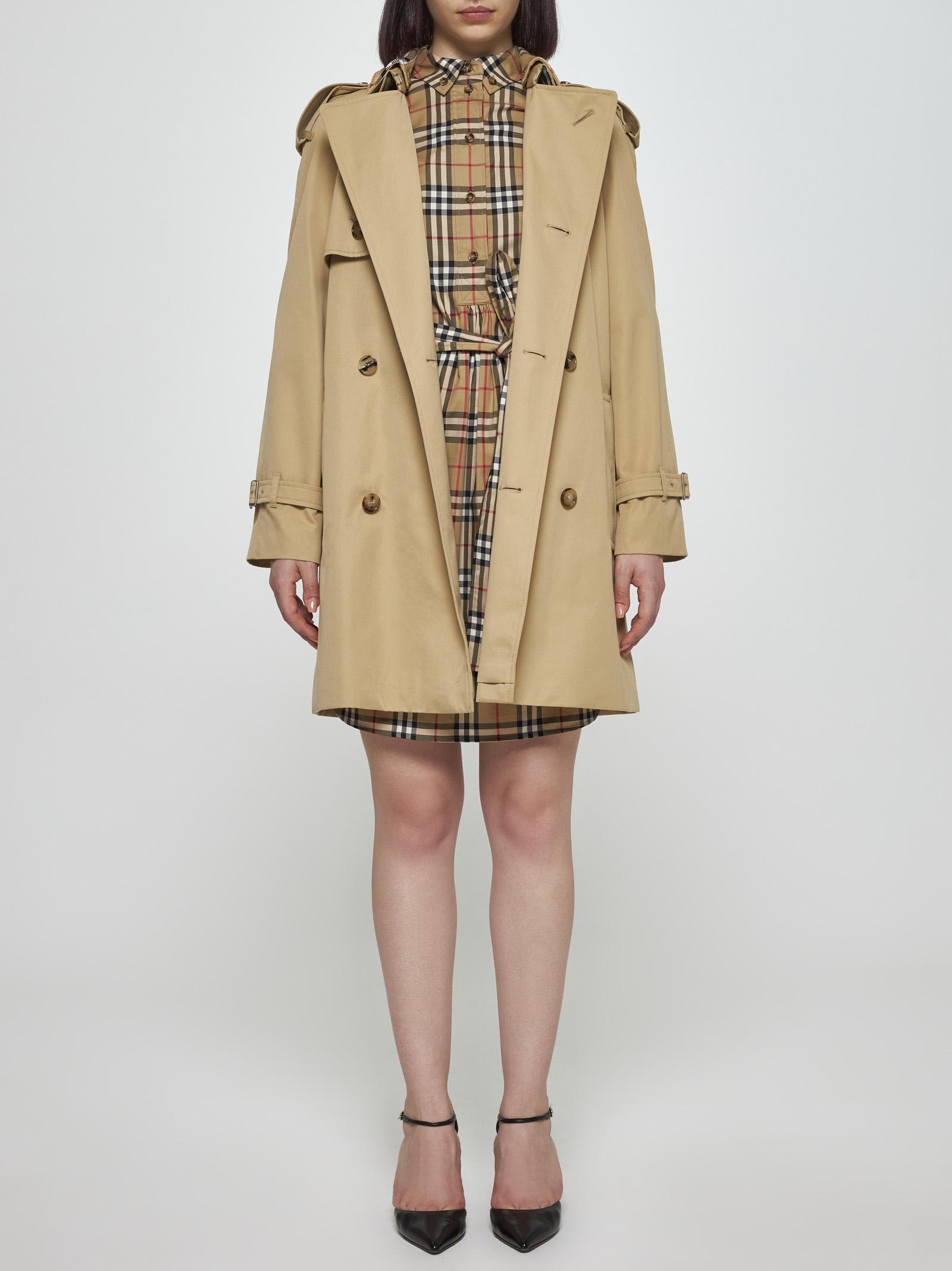 Shop Burberry Cotton Double-breasted Short Trench Coat In Beige