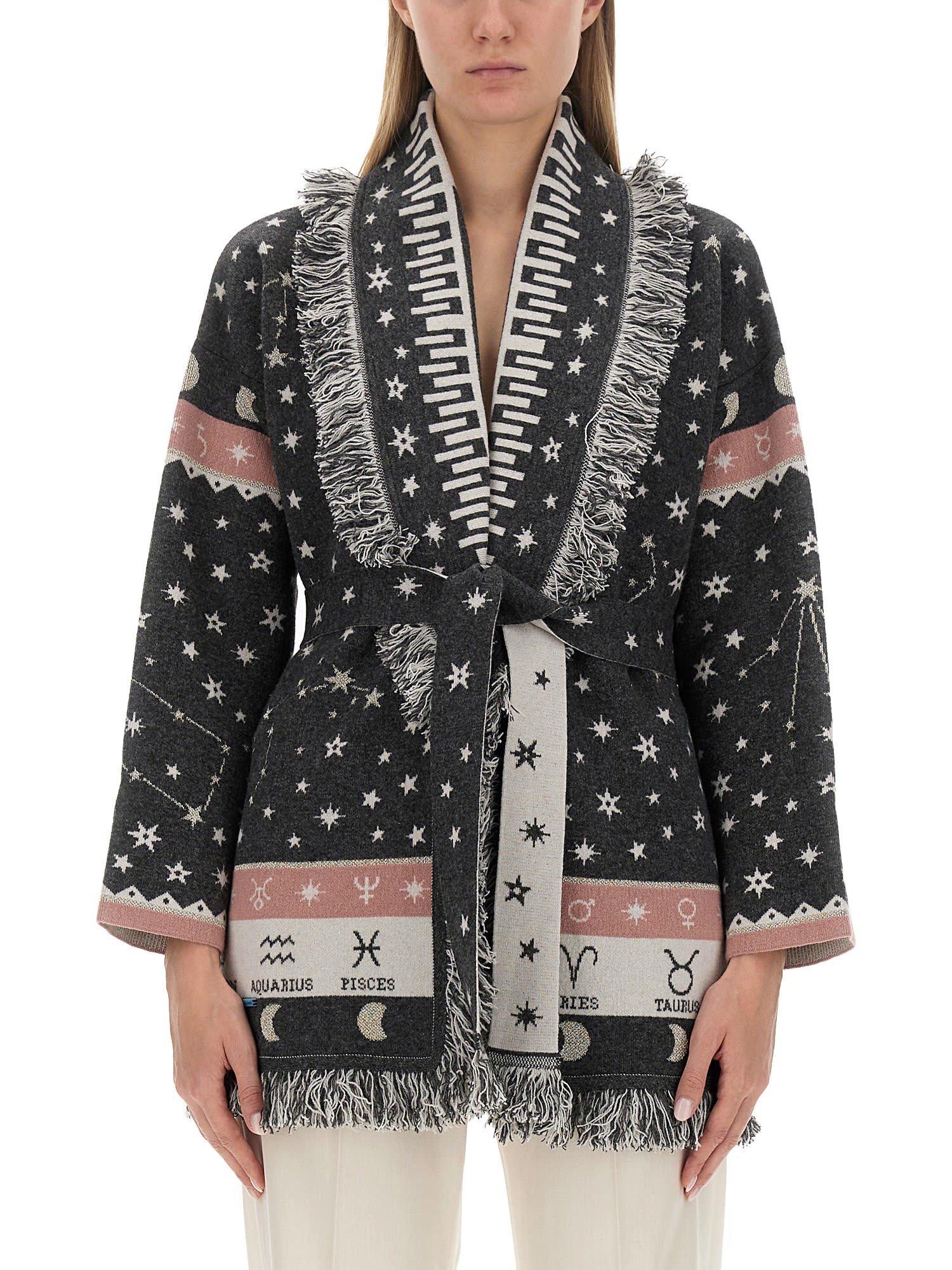 Alanui Astrology Wheel Jacquard Fringed Cardigan In Multicolor